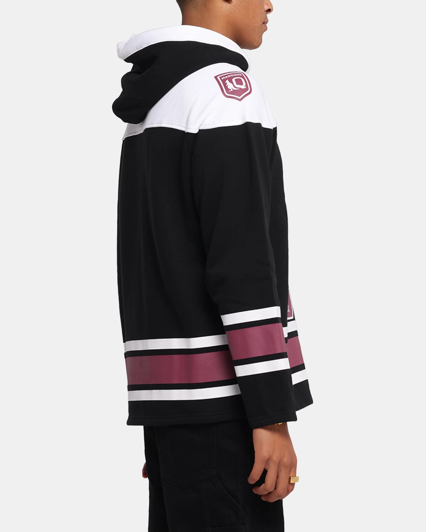 Queensland Rugby League Queensland Maroons Panel Hoodie Black Racerback Design