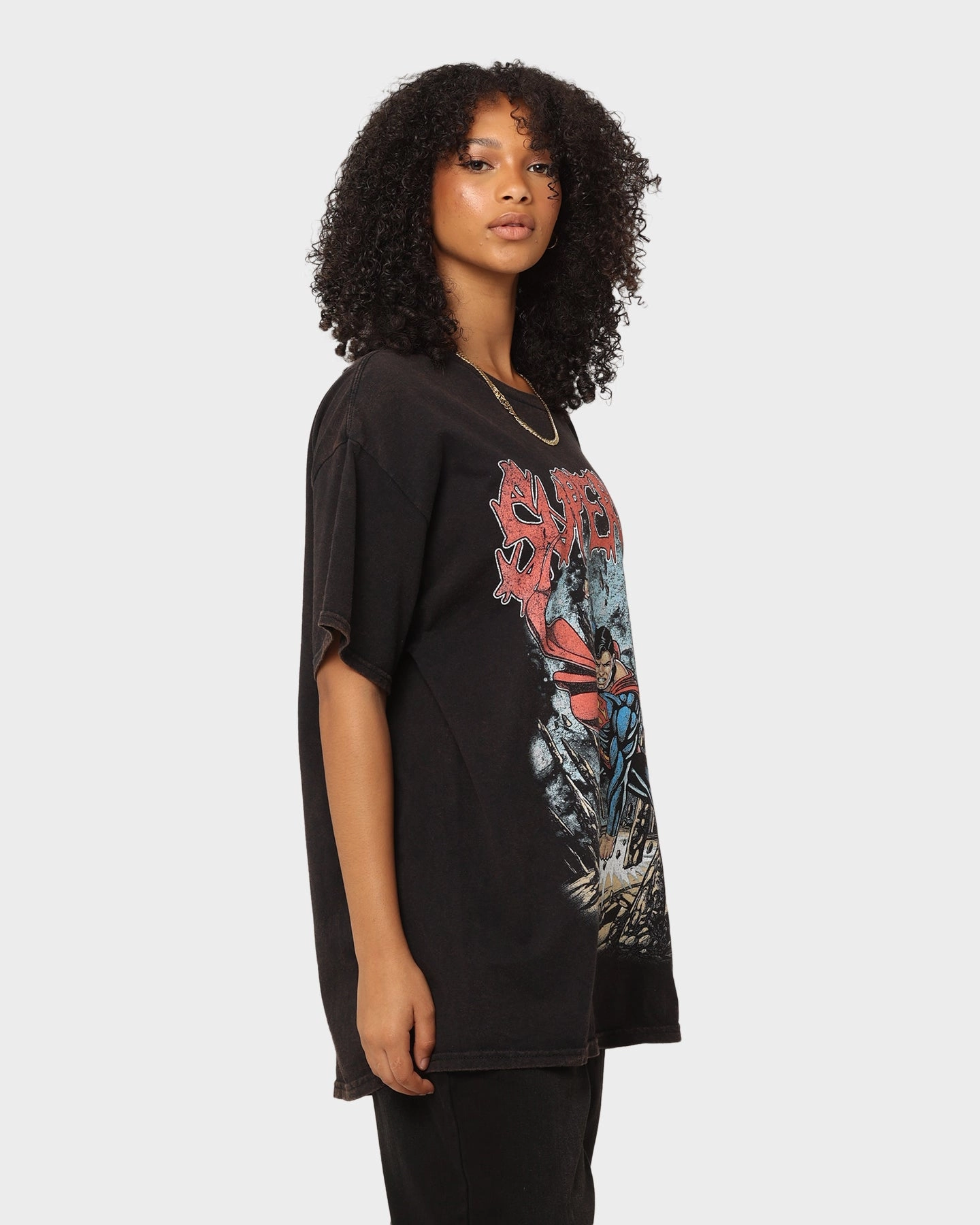 Trendy Vibes Wear Goat Crew X DC Superman Metal Vintage T-Shirt Black Wash