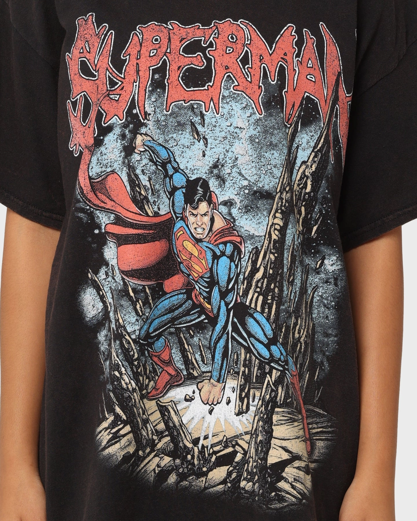 Goat Crew X DC Superman Metal Vintage T-Shirt Black Wash Comfort Design
