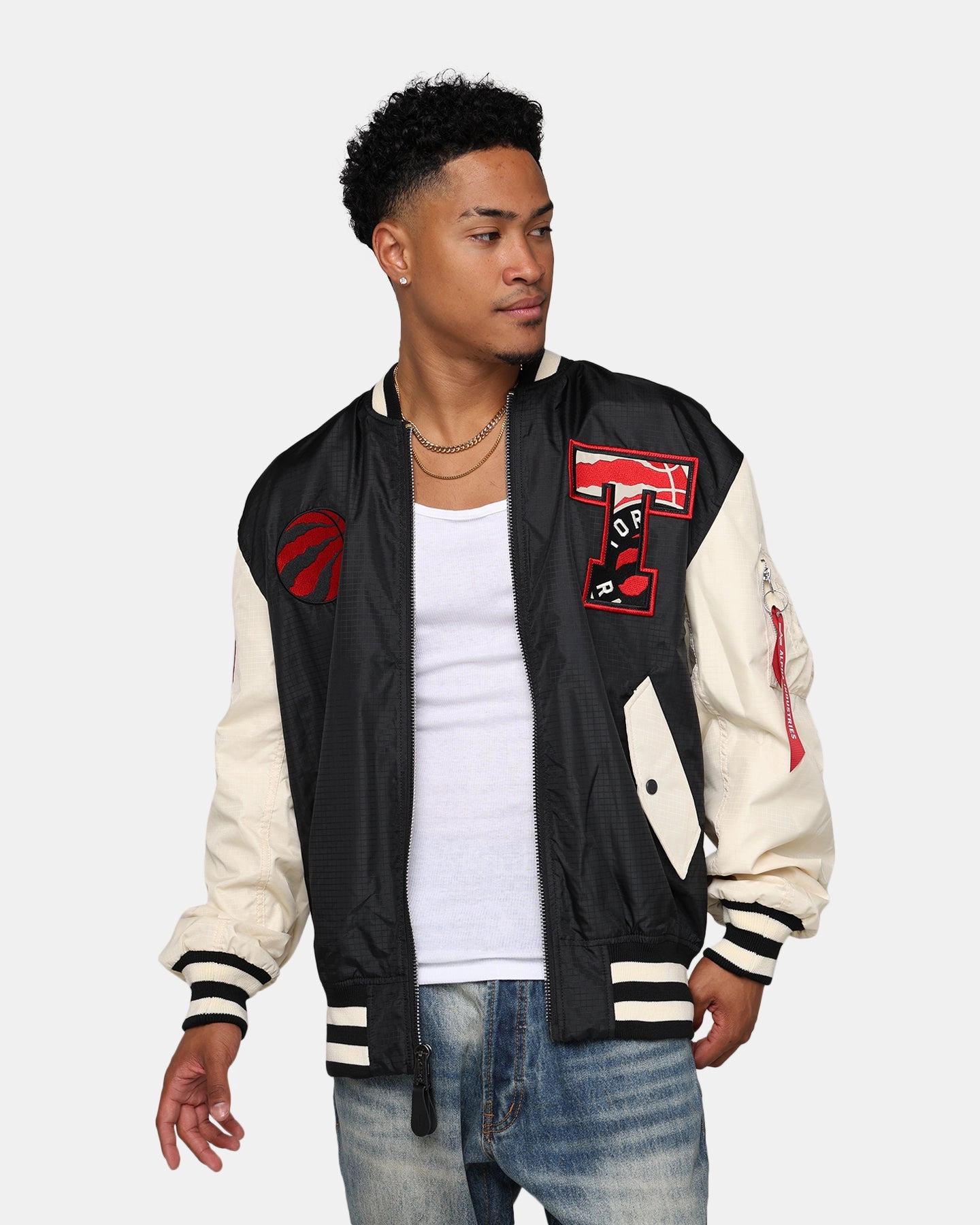New Era X Alpha Industries Toronto Raptors L-2B Bomber Jacket Black Multi Pocket Design complementary item