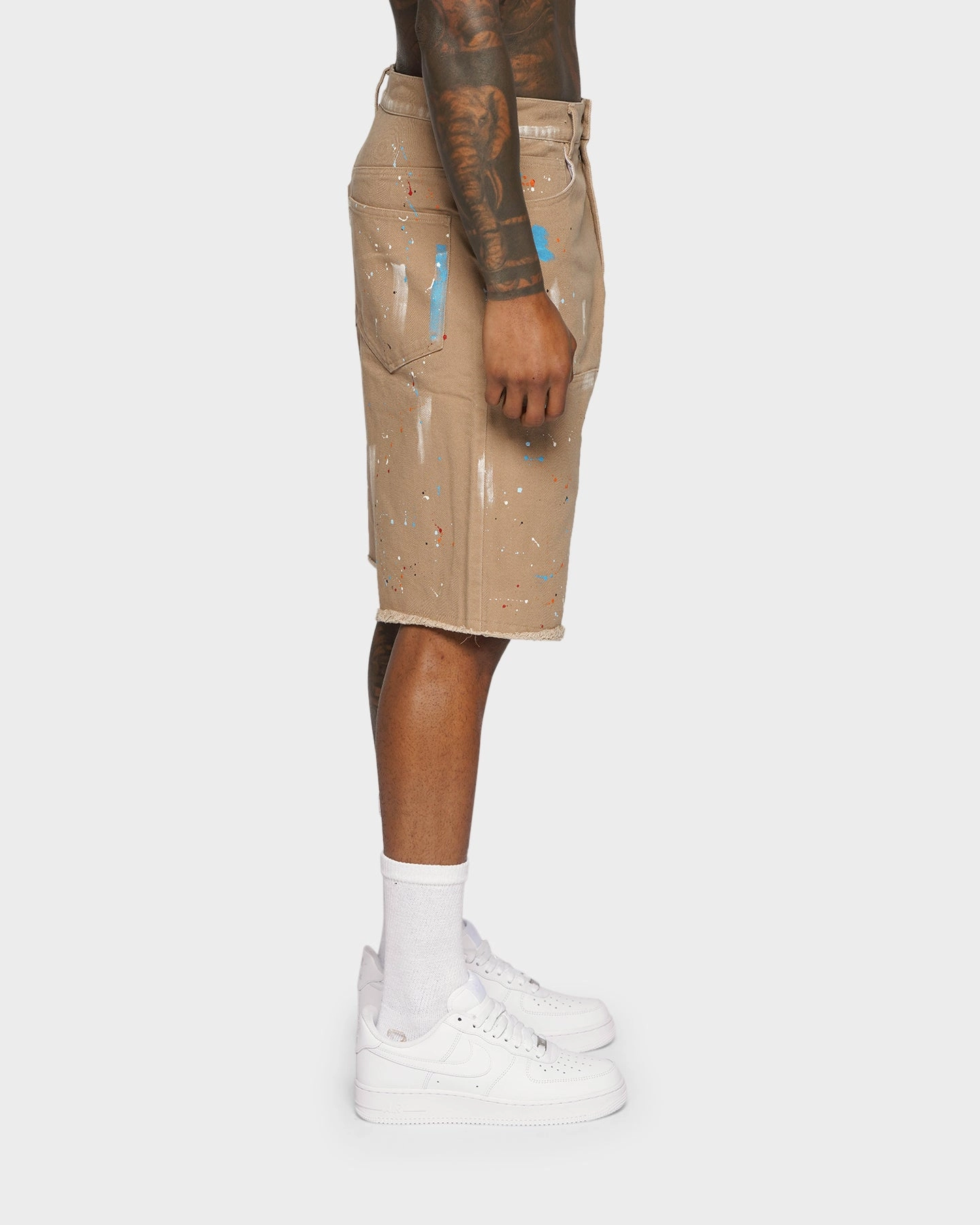 Flexible Pocket Placement Quick Access Zip Pockets XXIII Cent Splatter Effect Shorts Beige