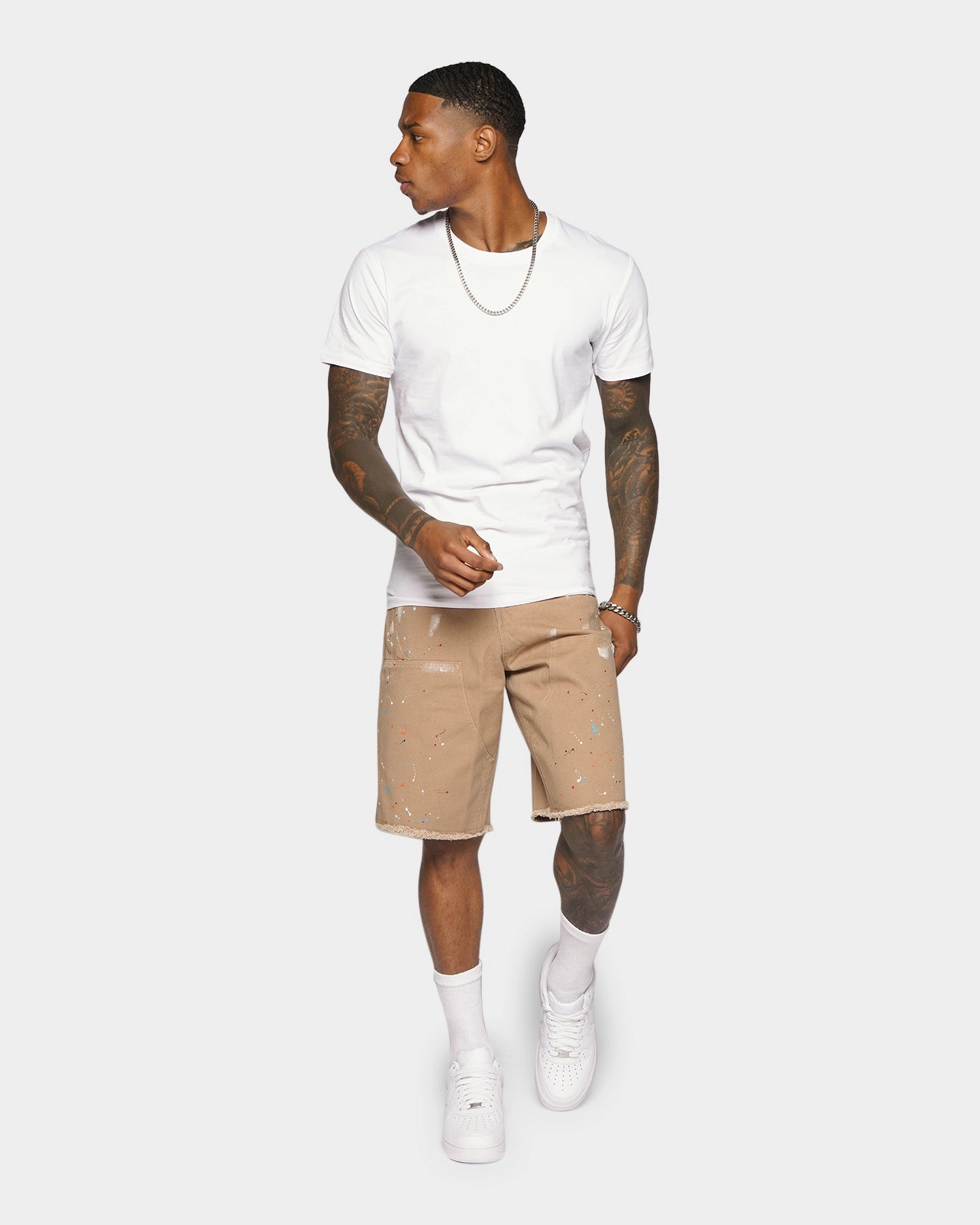 XXIII Cent Splatter Effect Shorts Beige embroidery details Sporty Design