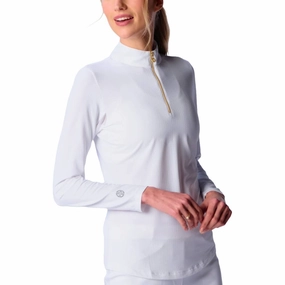 Compression Fit Reinforced Shoulder Panels G Lifestyle Q Zip Sun Protection Golf Pullover White - SS25 Women
