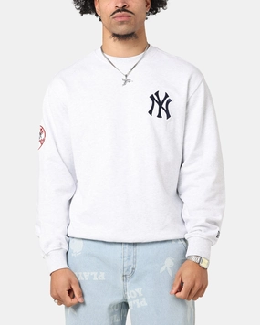 New Era New York Yankees MLB Team Logo Crewneck Grey Double Stitched Seams RibbedKnitCollar