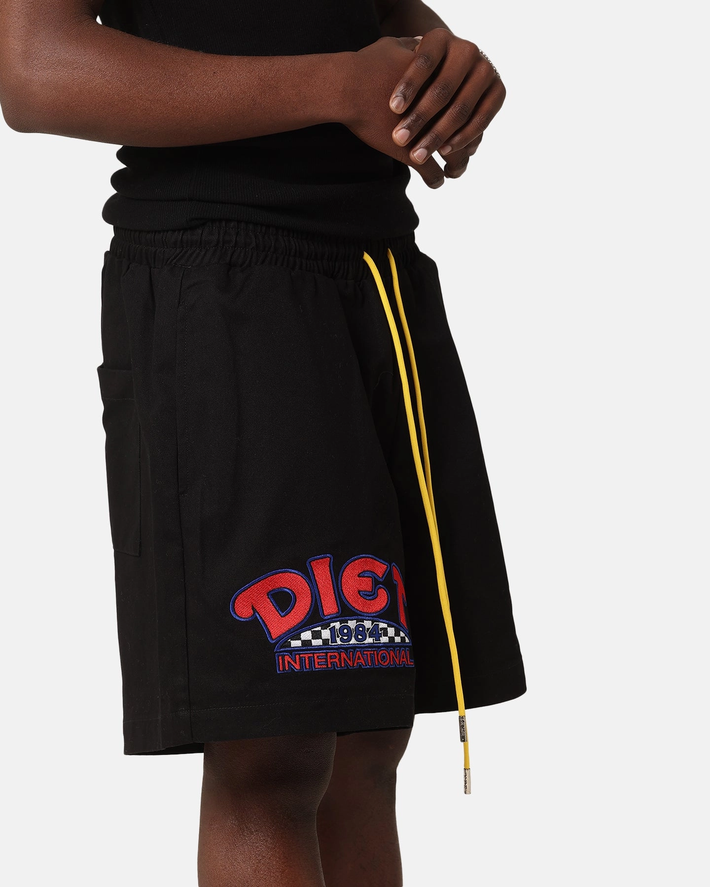 Diet Starts Monday '84 International Shorts Black Crisp Look Compression Lining