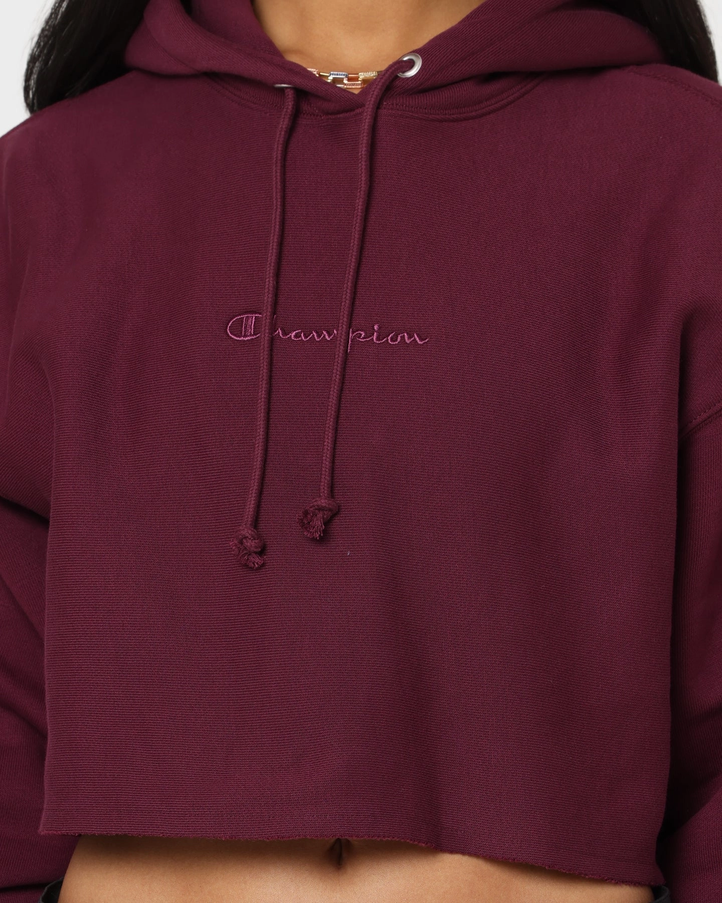 swimmers Sporty Champion Women's Reverse Weave Tonal Crop Hoodie Dark Berry Purple