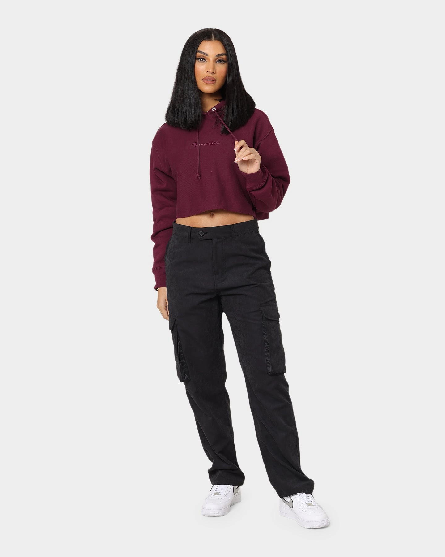 Durable Seams Champion Women's Reverse Weave Tonal Crop Hoodie Dark Berry Purple