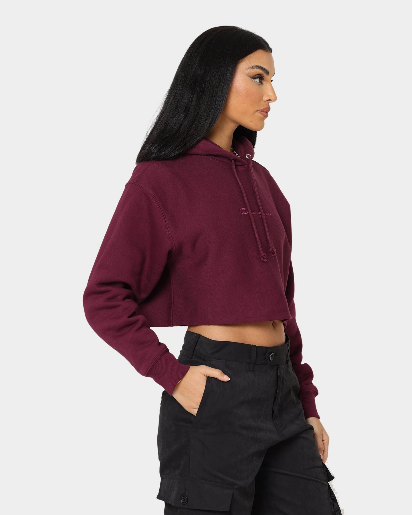 Fashion Layer Champion Women's Reverse Weave Tonal Crop Hoodie Dark Berry Purple