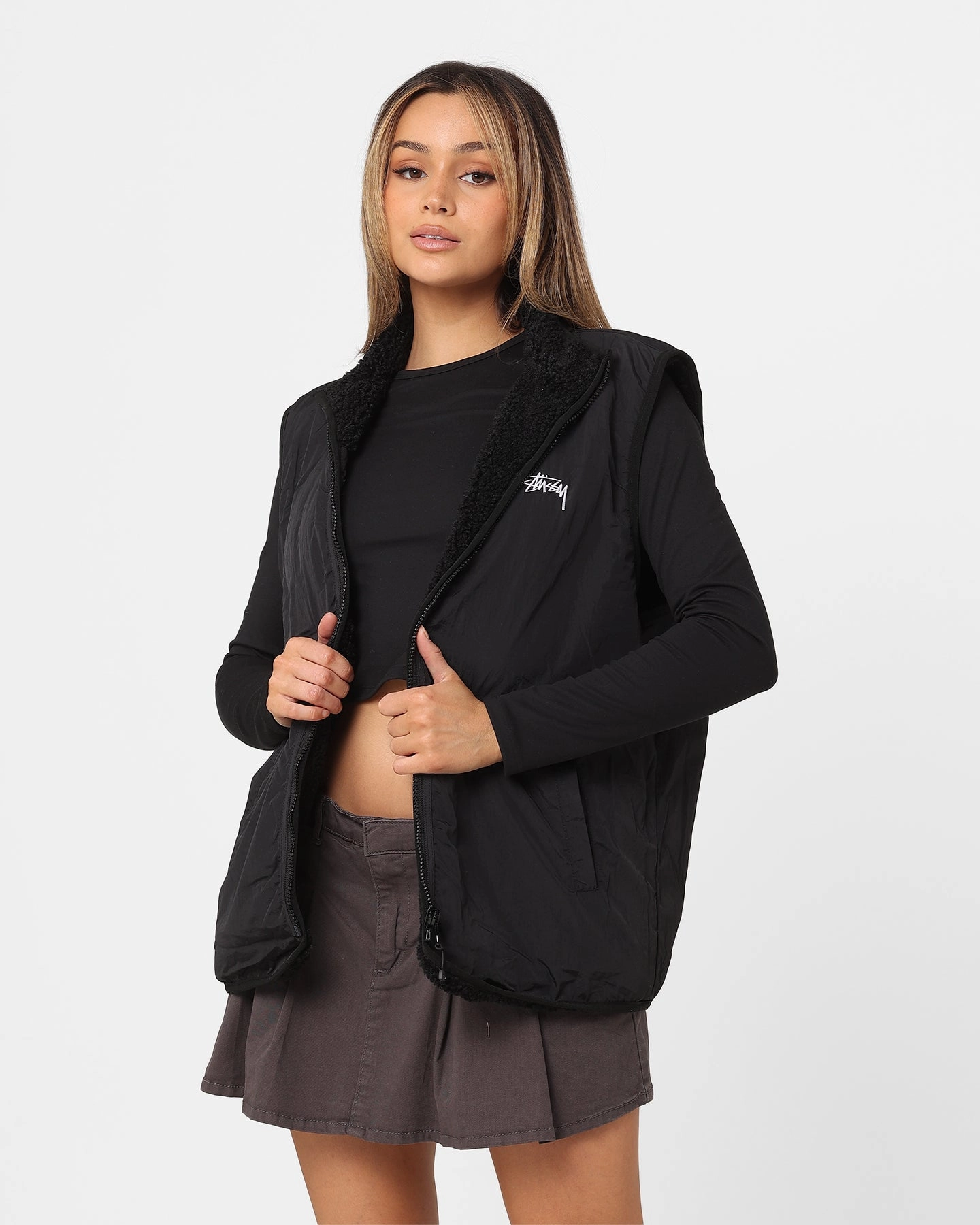 QuickAccessPockets Stussy Reversible Stock Sherpa Jacket Black
