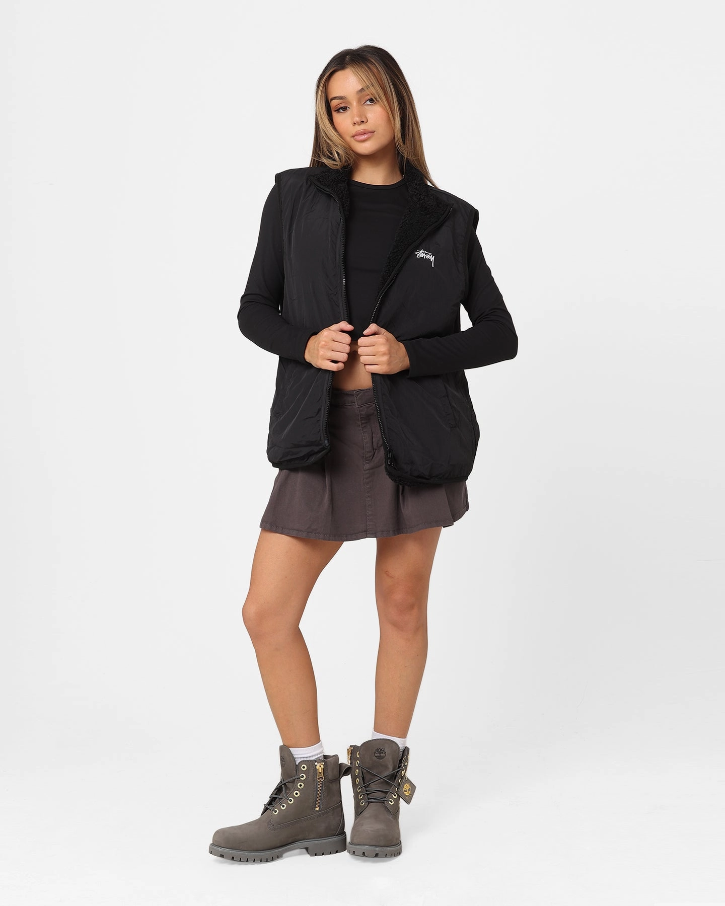 Stussy Reversible Stock Sherpa Jacket Black Storm Protection