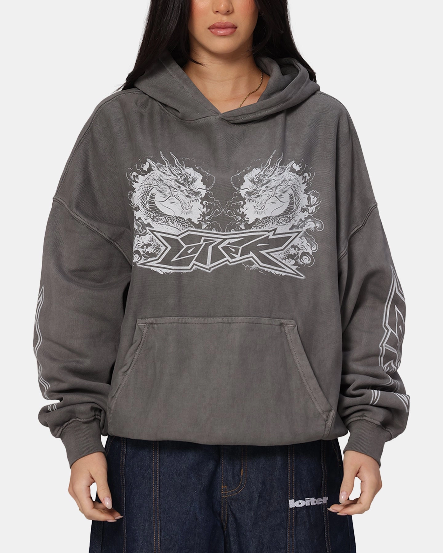 Loiter Draco Born Hoodie Washed Charcoal FleeceBacking