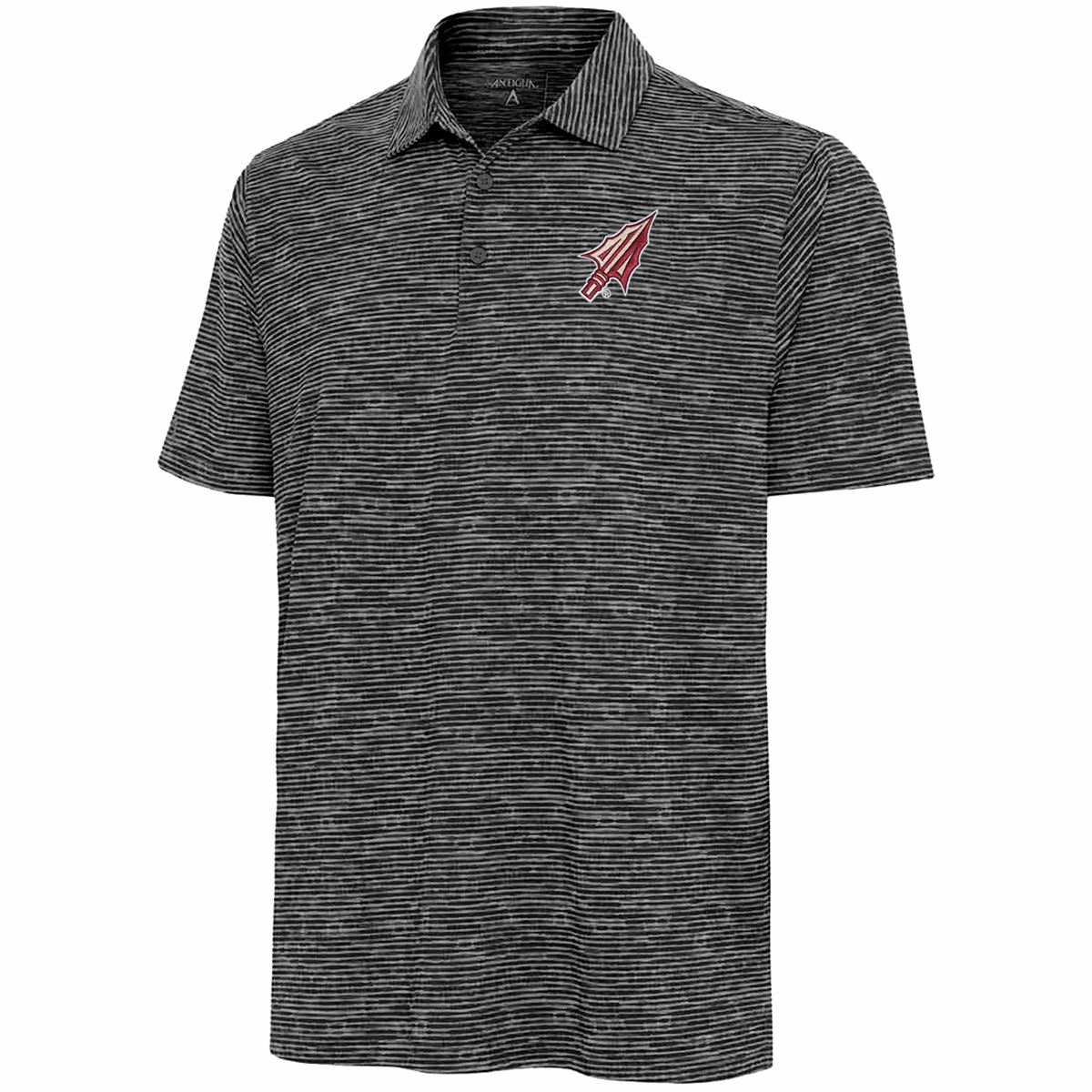 Antigua Men's Arrowhead Logo Watercolor Striped Performance Polo - Black Heather Breathable Layer Vintage Style