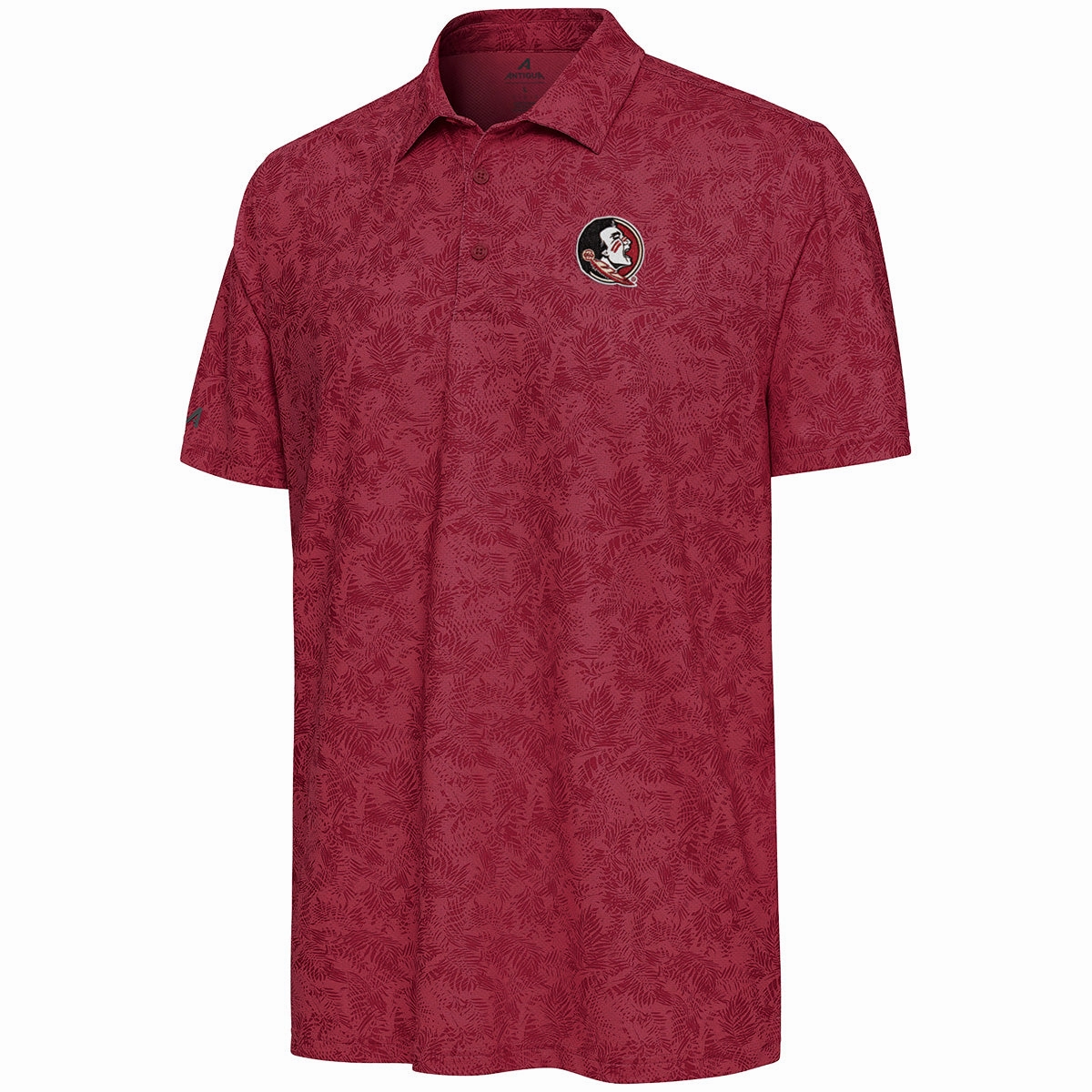 Printed Pattern No Bulk Layering System Antigua Men's Seminole Logo Textured Palm Print Polo - Garnet