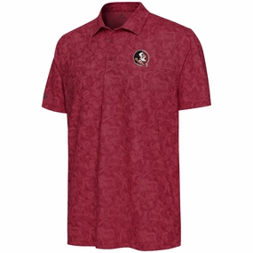Antigua Men's Seminole Logo Textured Palm Print Polo - Garnet Breathable Material