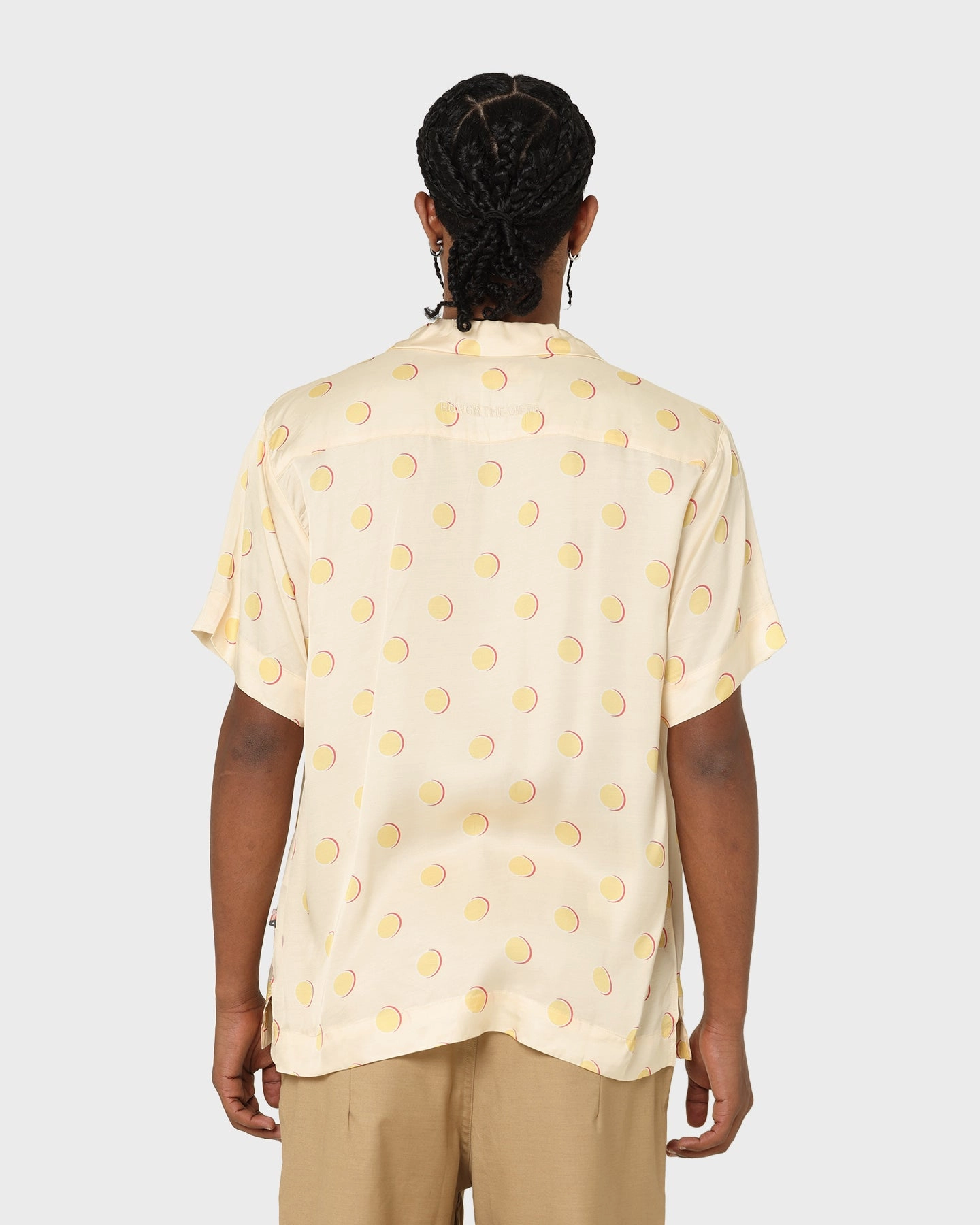 Honor The Gift Century Camp Button Up Shirt Cream Polkadot High Neck Double Needle Hemming
