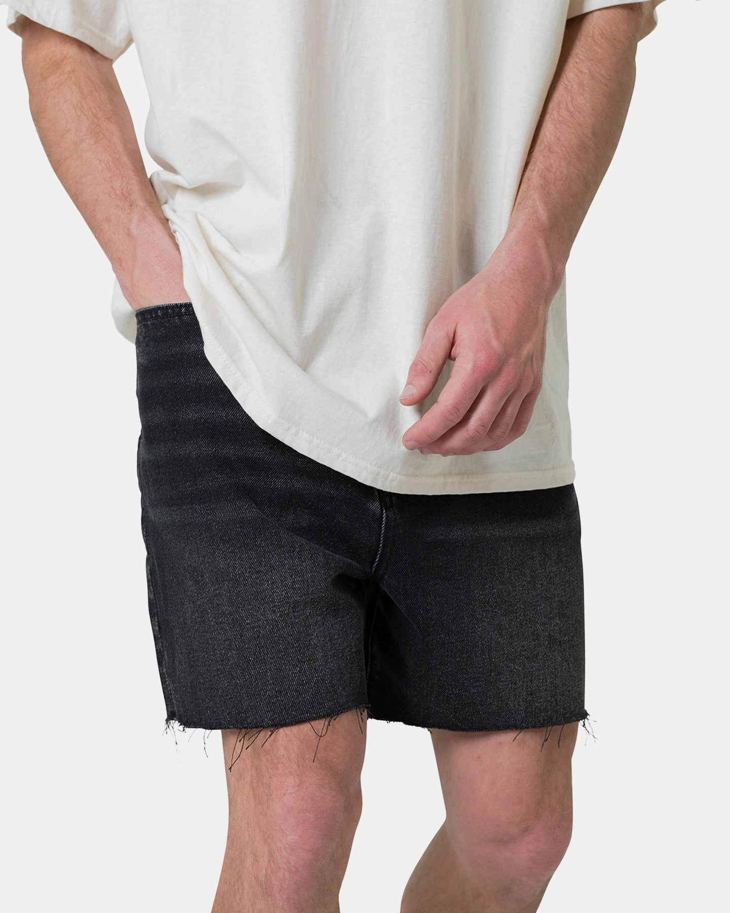 MNML Cut Off Denim Shorts Black Hidden Storage Compartment Anti Sag Technology