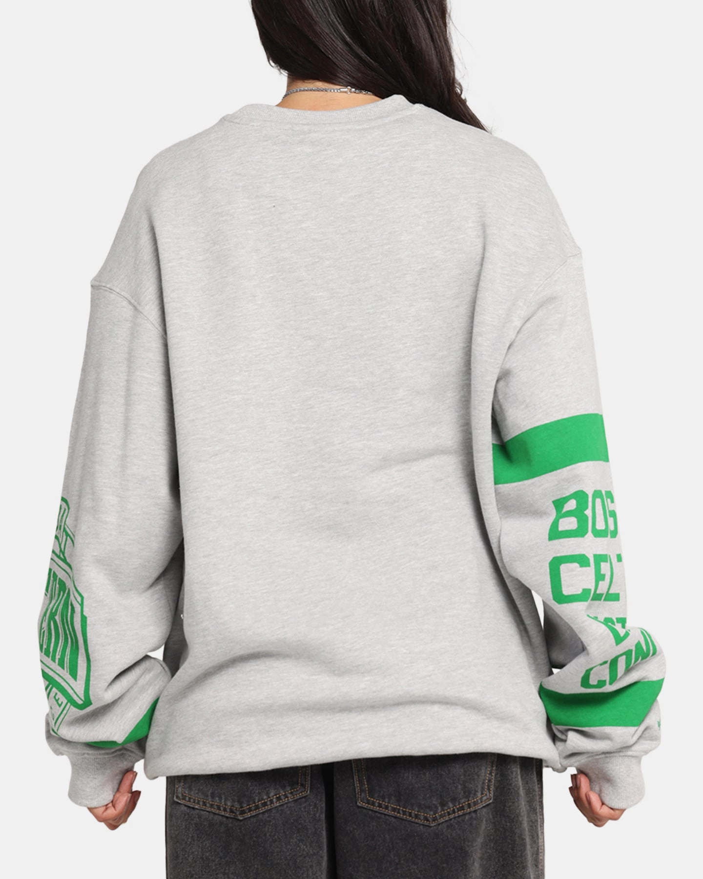 Mitchell & Ness Boston Celtics Letterform Crewneck Grey Marle/Official Team Color ShrinkResistantFabric Winter Fashion