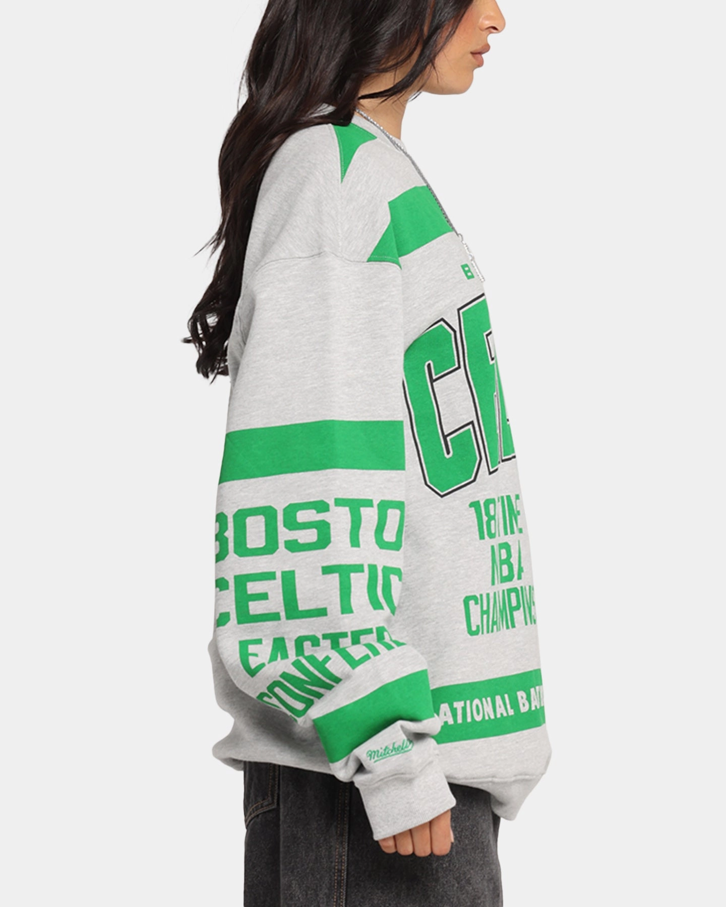 Mitchell & Ness Boston Celtics Letterform Crewneck Grey Marle/Official Team Color Quilted Pattern