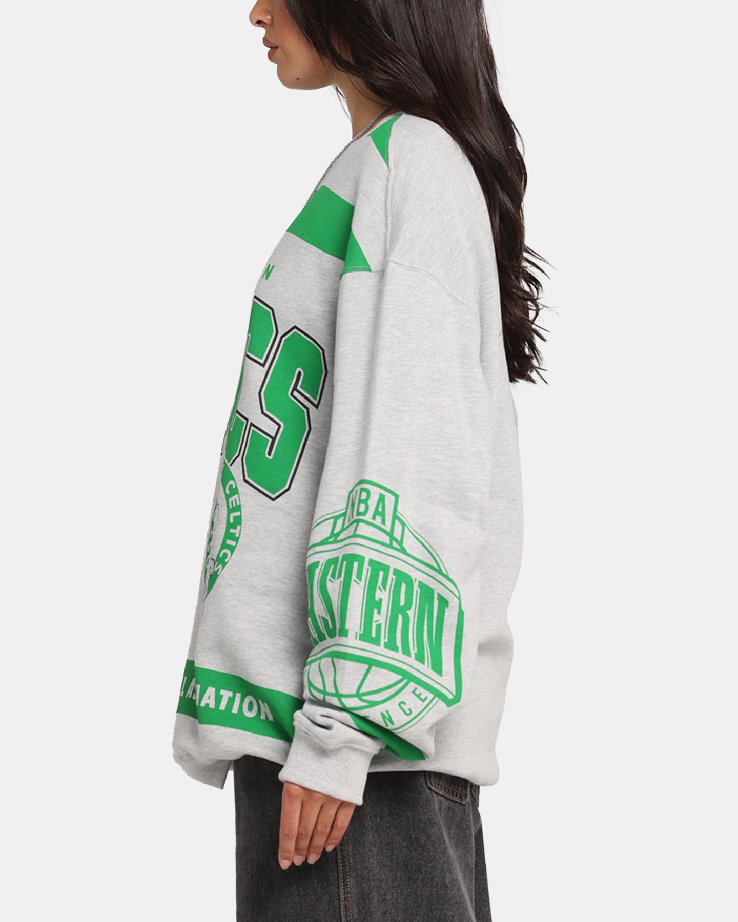 Light Diffusing Fabric All Season Mitchell & Ness Boston Celtics Letterform Crewneck Grey Marle/Official Team Color