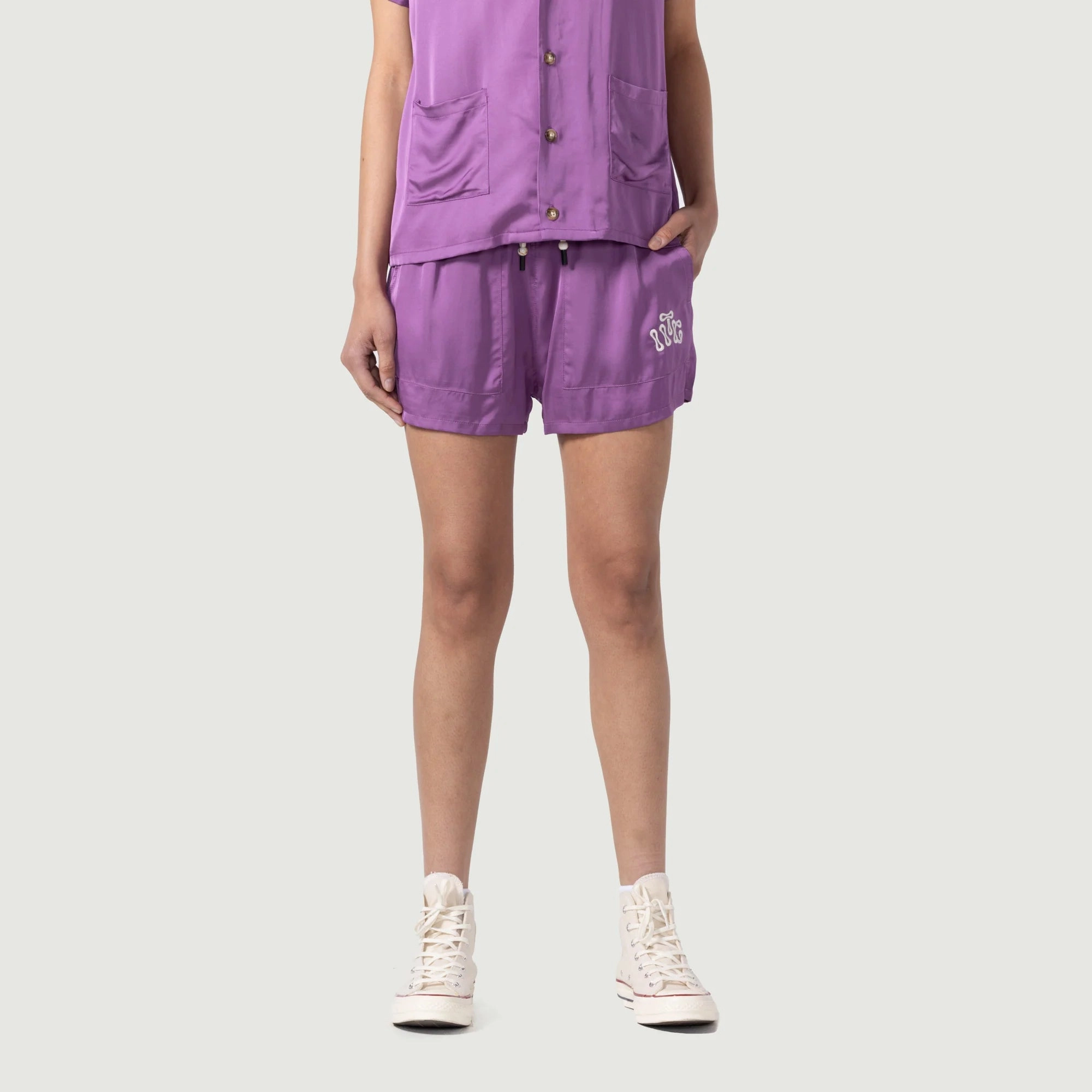 Roll Up Cuff Design Easy Movement Fit Women's Honor The Gift Drawstring Loose Short 'Purple'