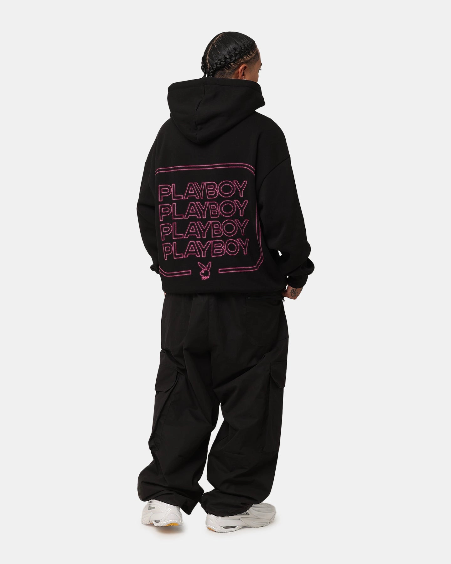 Eco Friendly Material Abrasion Resistant Zippers Playboy Neon Stack Hoodie Black/Pink