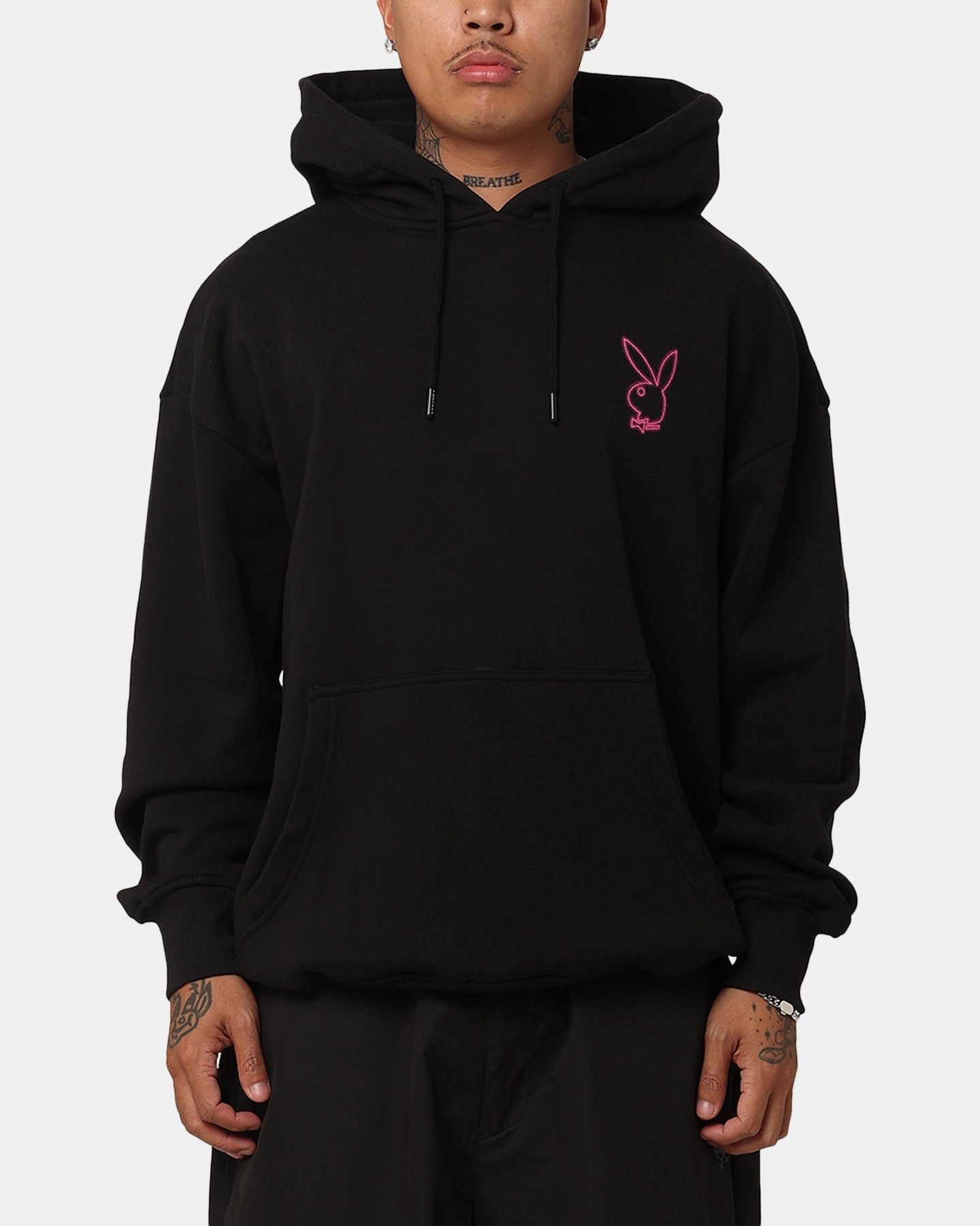 Playboy Neon Stack Hoodie Black/Pink beach scene
