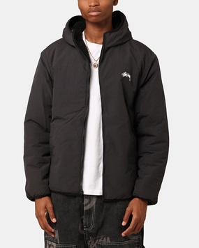 St??ssy 8 Ball Sherpa Reversible Hoodie Black Seamless Seams Adjustable Waist Tabs