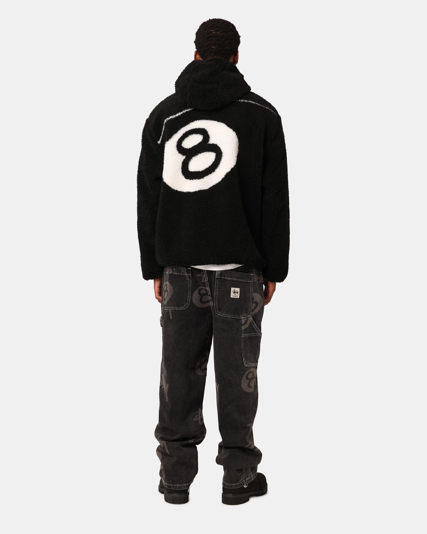Cherish Active Fit St??ssy 8 Ball Sherpa Reversible Hoodie Black