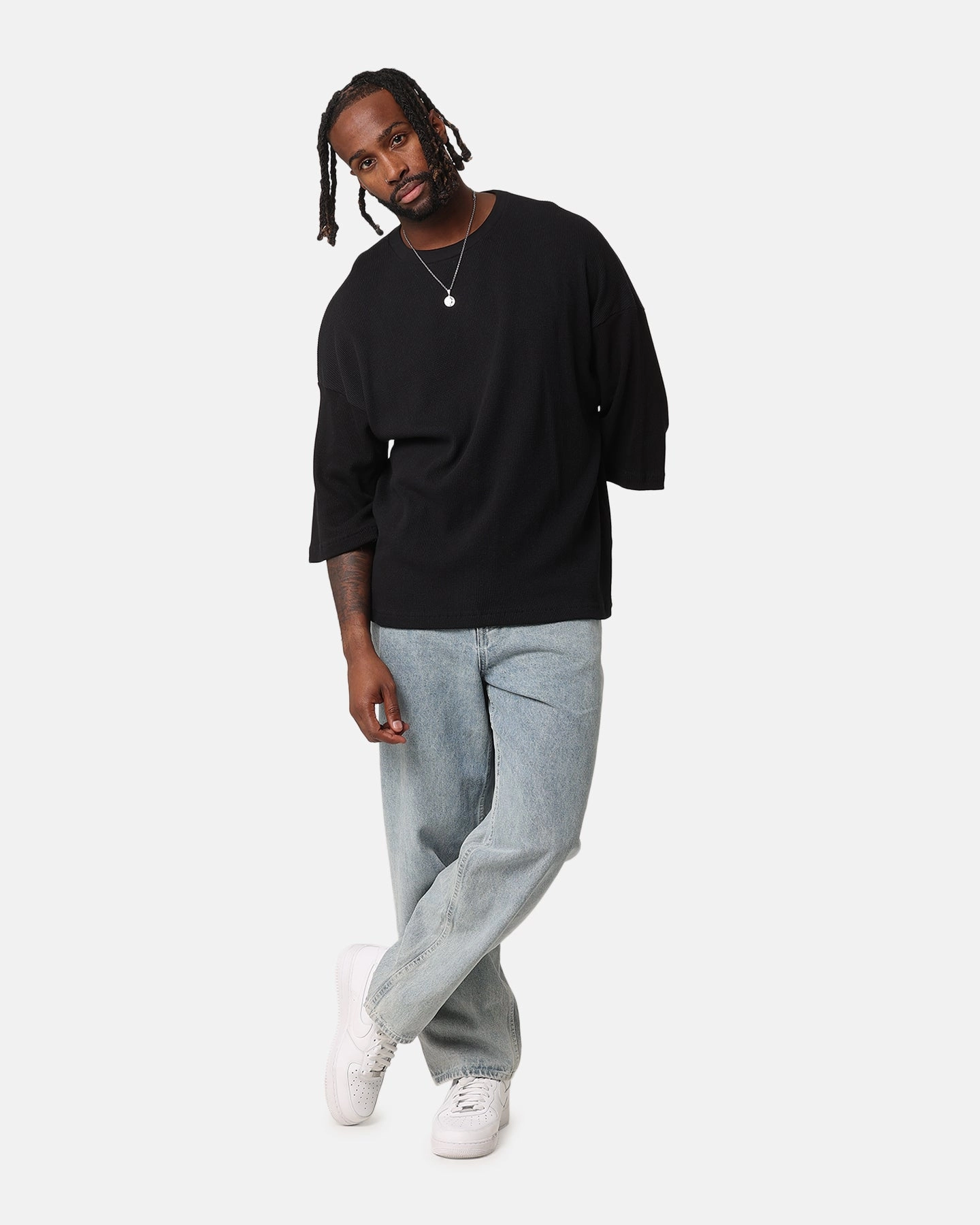 XXIII Waffle Midsleeve T-Shirt Black Urban Look