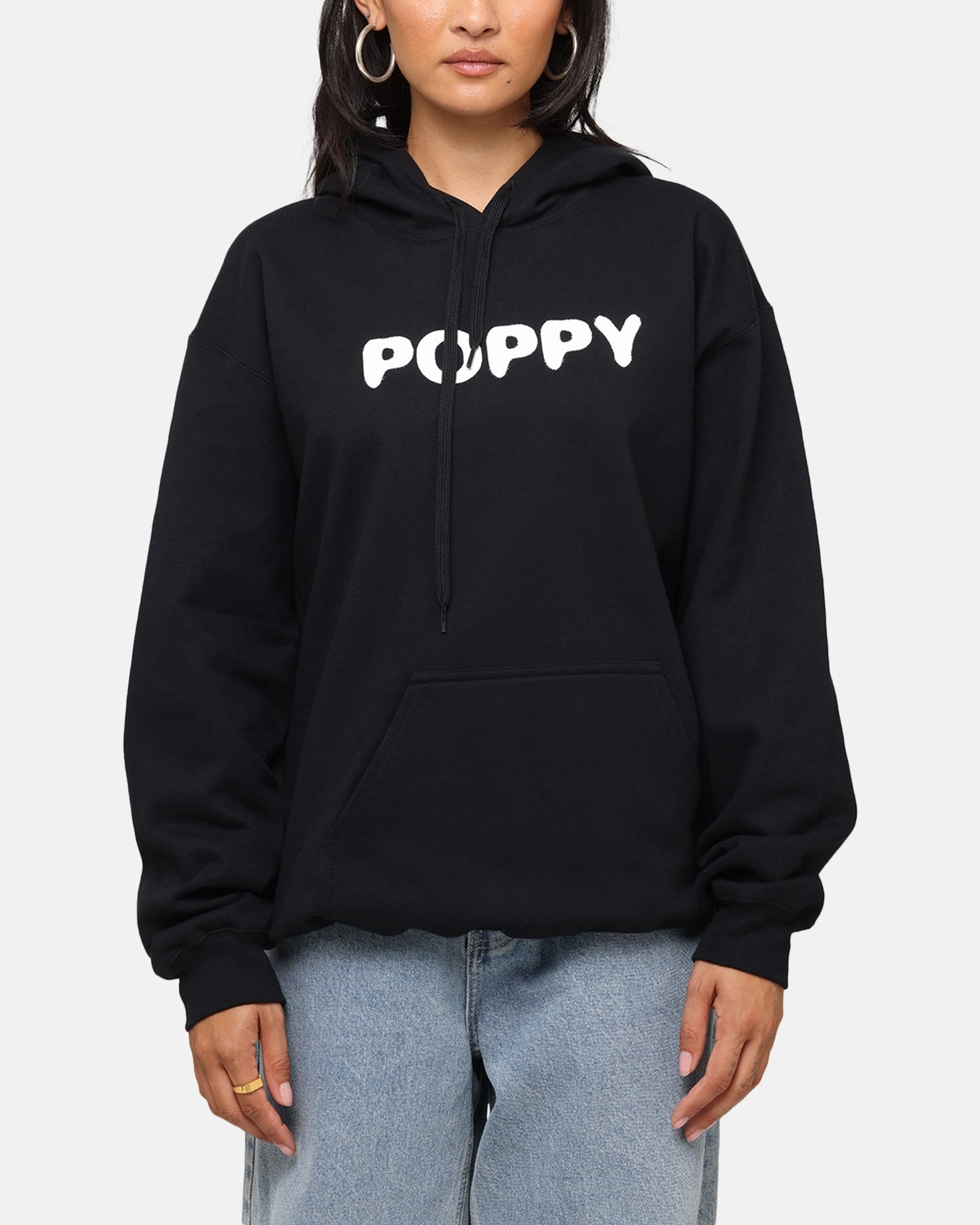 Anti Static Lining Short Poppy Negative Spaces Hoodie Black