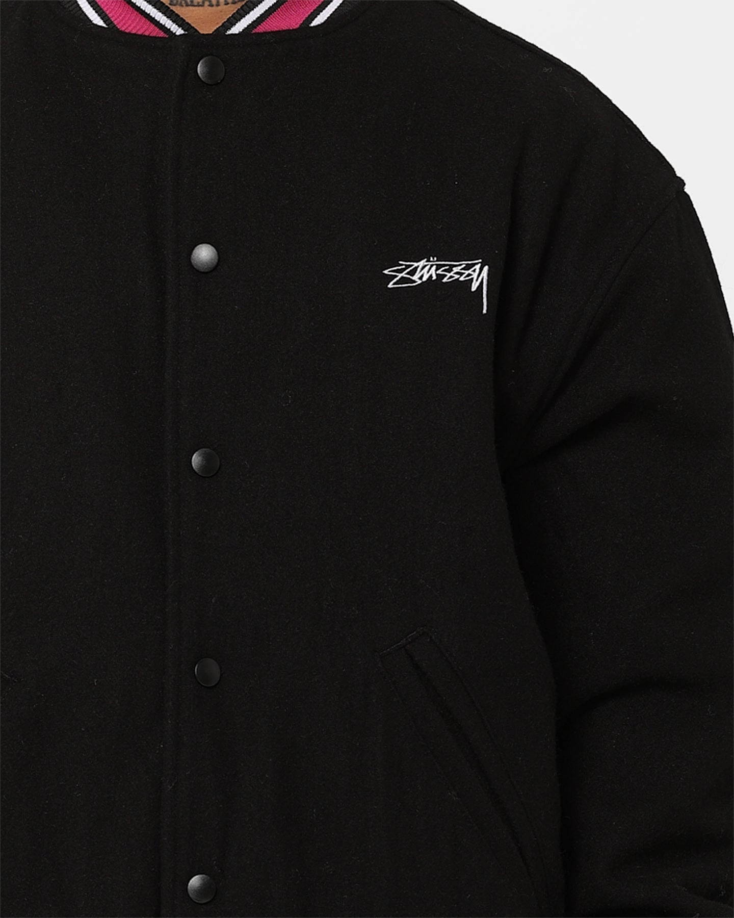 Stussy Varsity Jacket Black Flexible Zipper System Active Fit