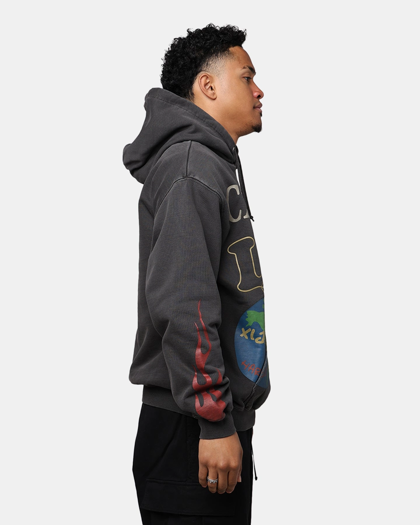 Noise Free Fabric Makeup X-Large Pigment Dyed Peace Hoodie Black