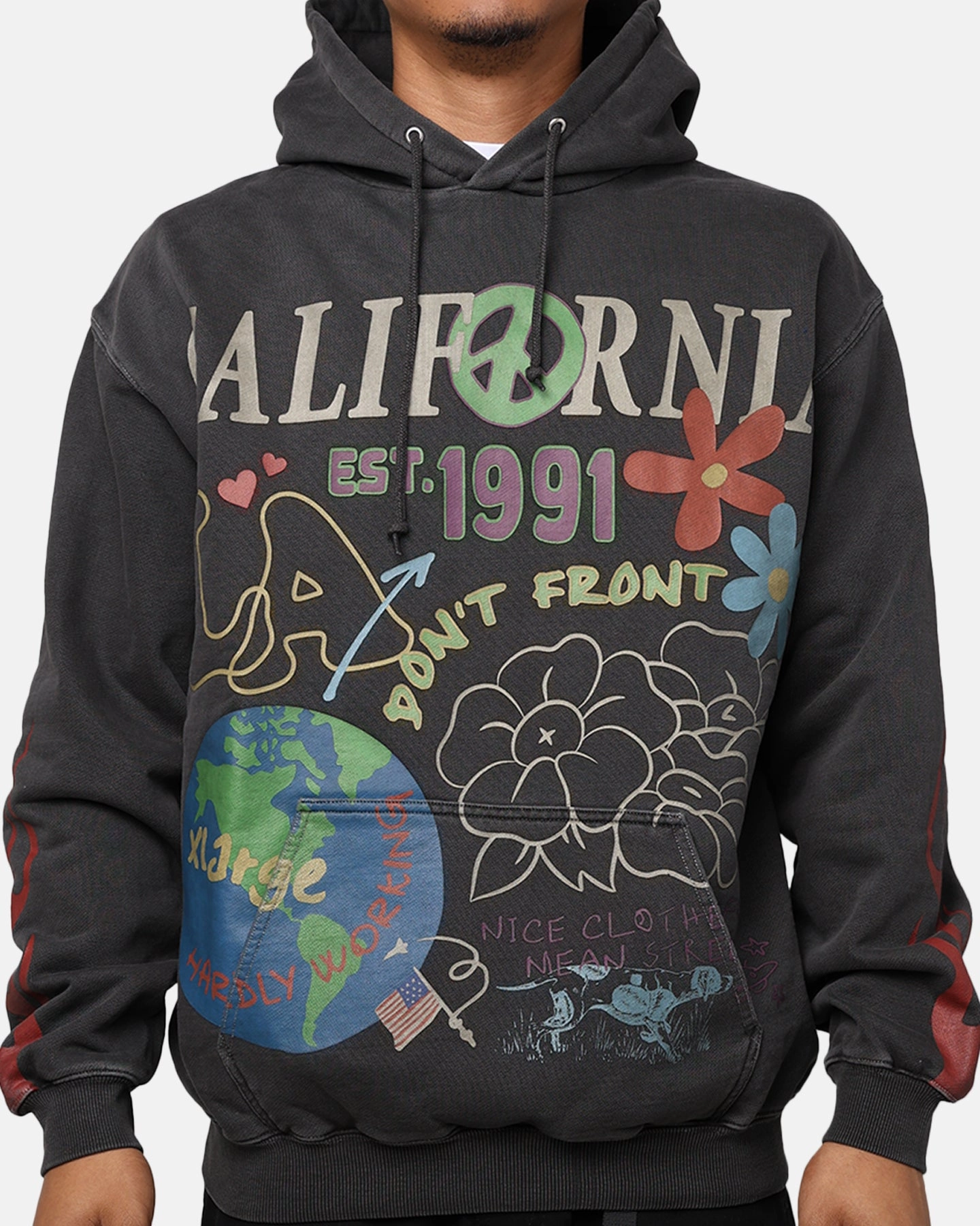train journey suitable for religious ceremonies X-Large Pigment Dyed Peace Hoodie Black