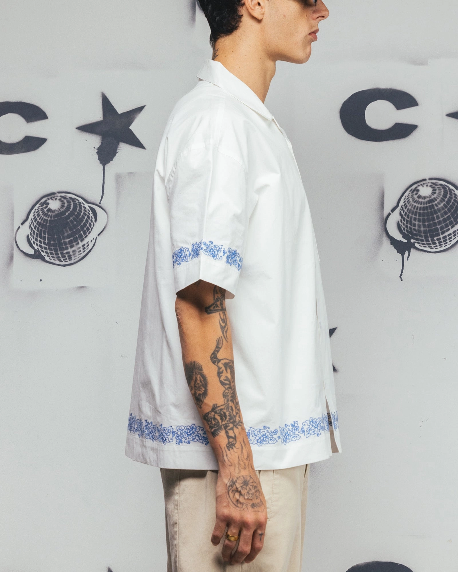 birthday celebration hypoallergenic material Carre Rose Bowl Button Up Shirt Off White