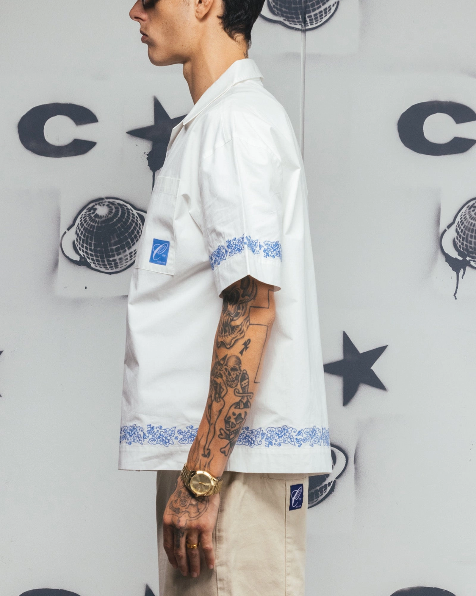 Carre Rose Bowl Button Up Shirt Off White Pocket Detailing