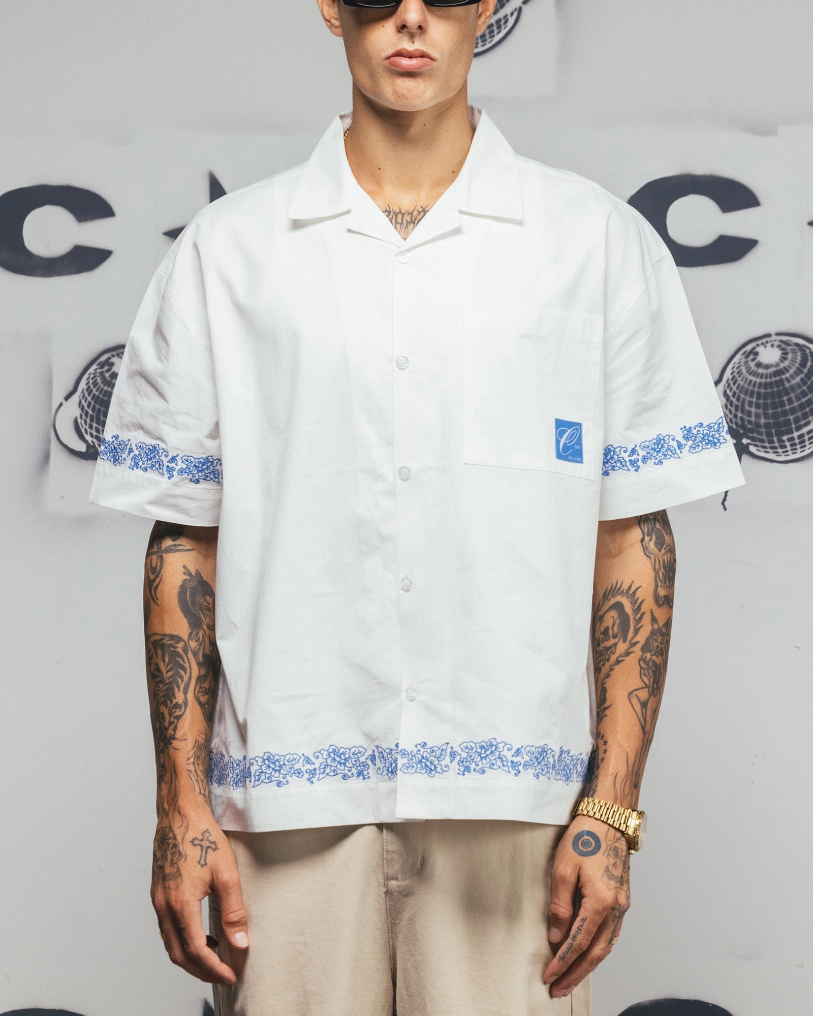 Cocktail Party Carre Rose Bowl Button Up Shirt Off White
