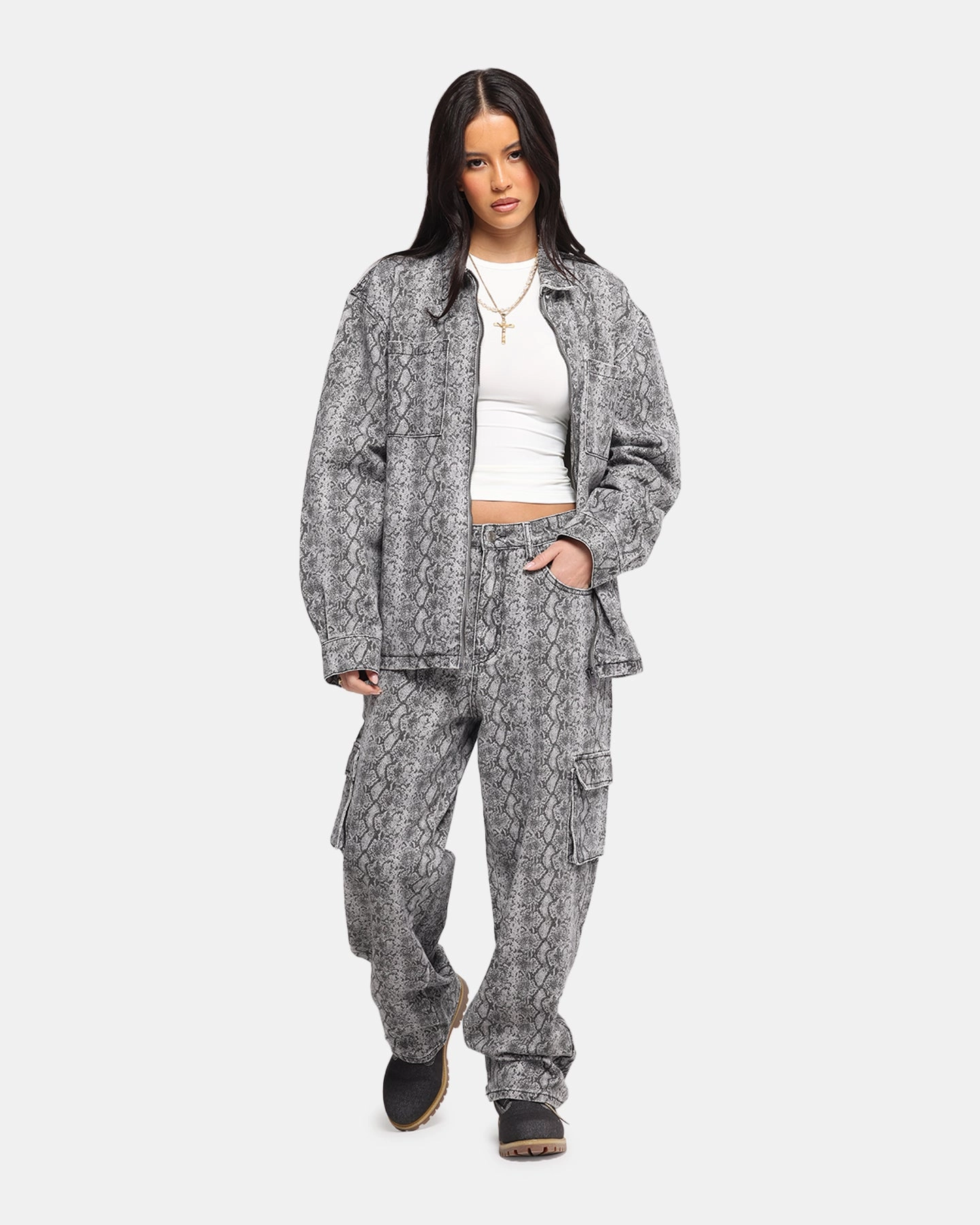 XXIII Snake Skin Cargo Pants Black Snake Print Low Bulk Design Casual Vibes