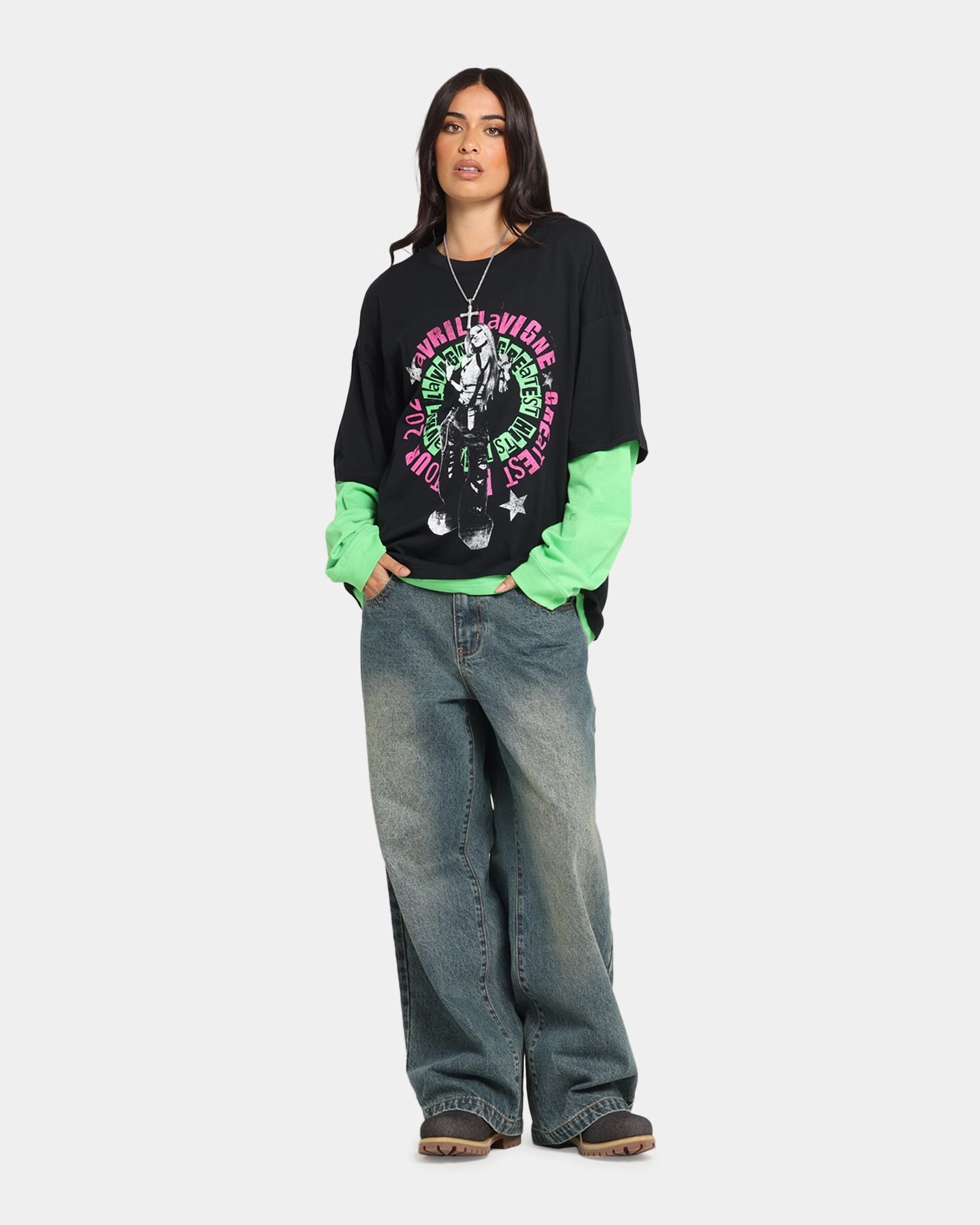 Premium Comfort Avril Lavigne Avril Layered Long Sleeve T-Shirt Black Wash