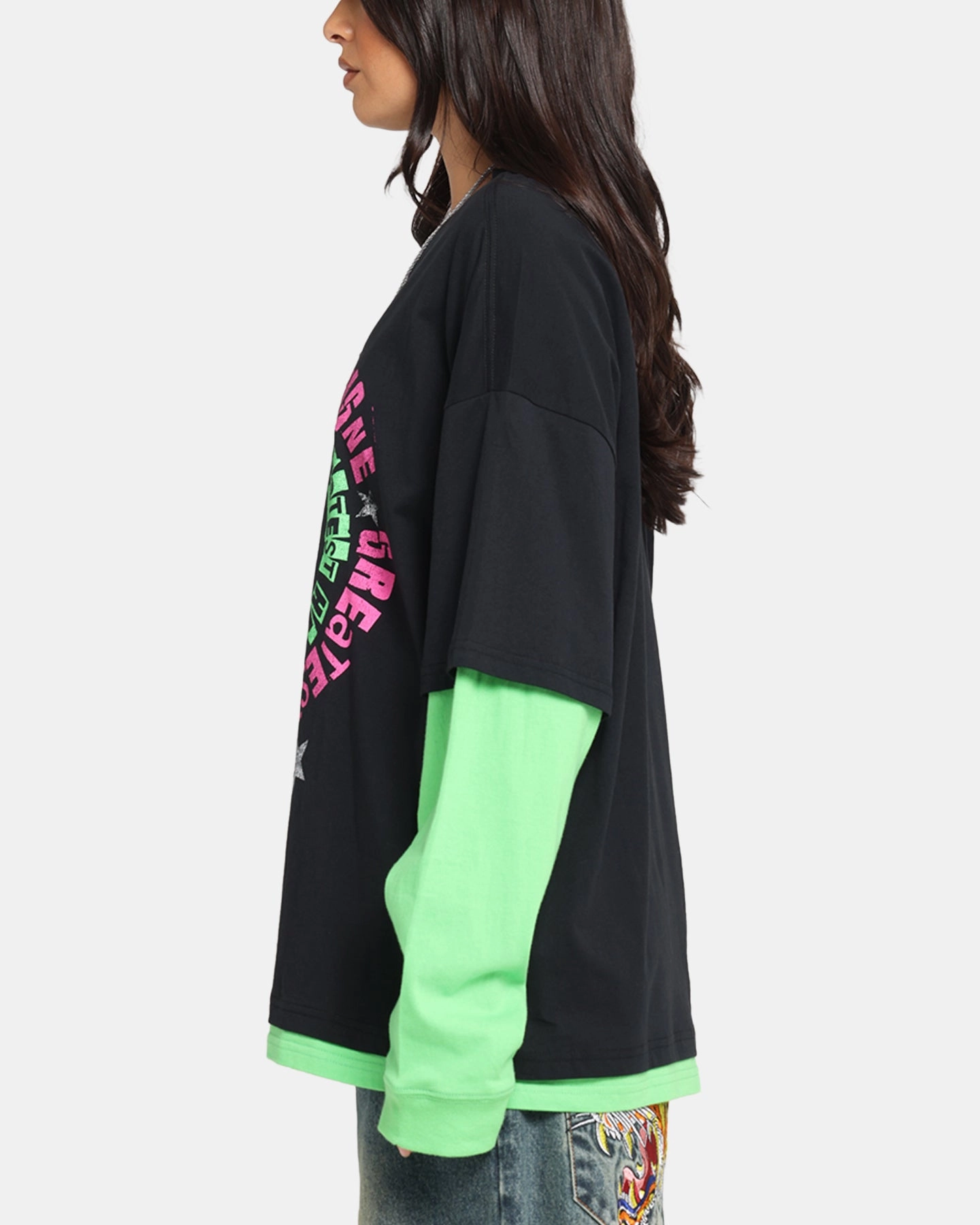Avril Lavigne Avril Layered Long Sleeve T-Shirt Black Wash Trendy Vibe