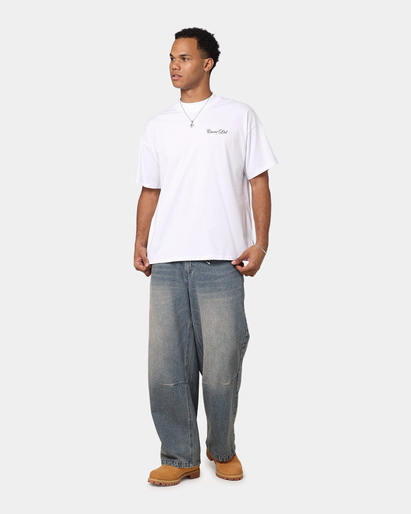Soft Touch Texture Carre Side Script Oversized T-Shirt White