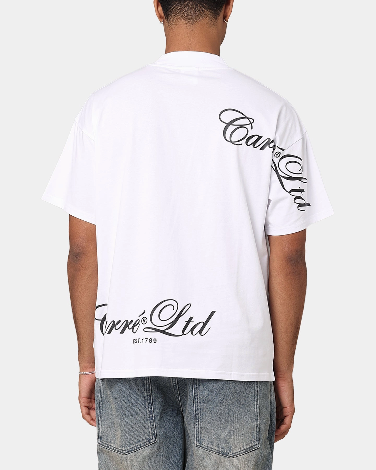 GarmentDyedTexture Carre Side Script Oversized T-Shirt White