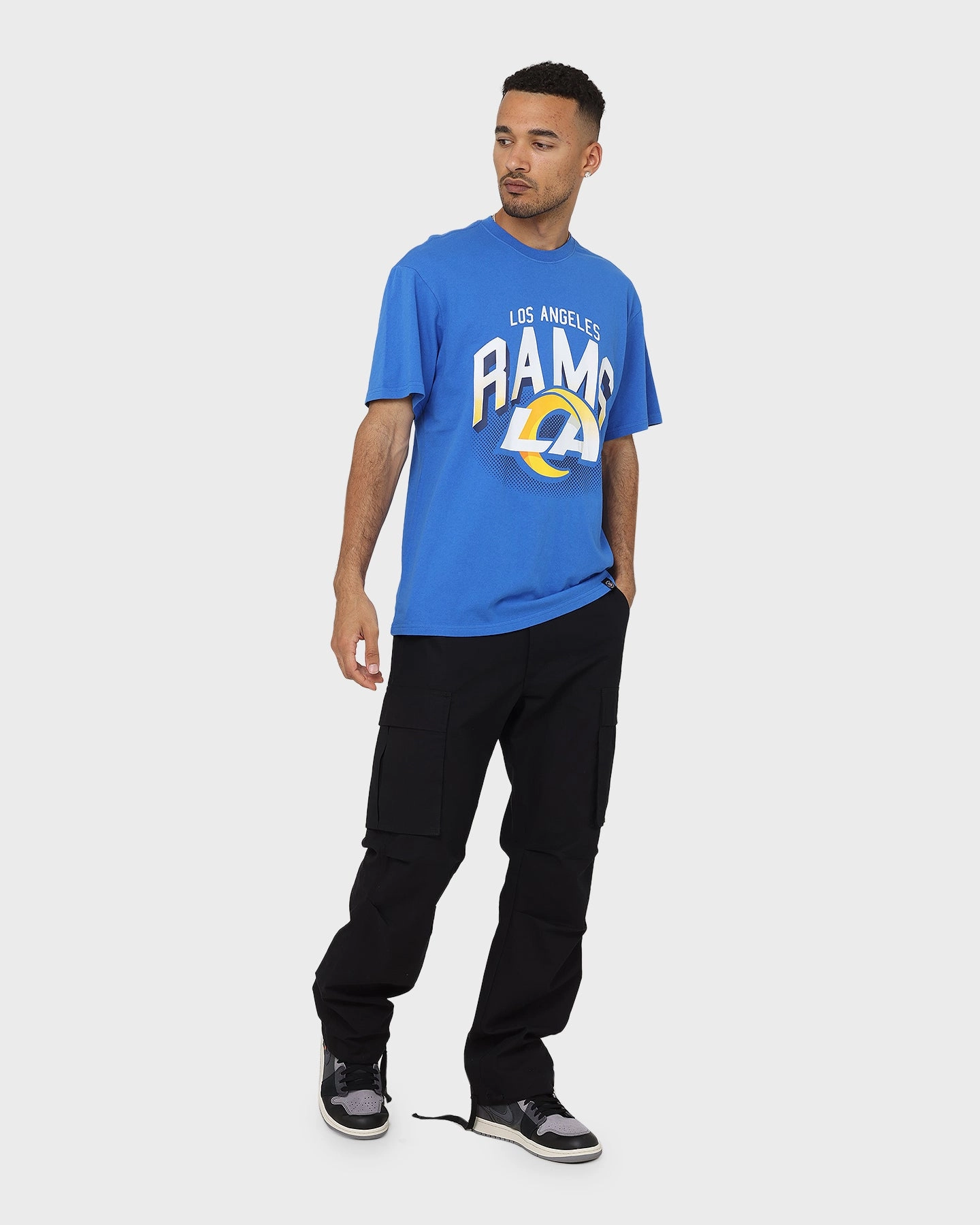 Majestic Athletic Los Angeles Rams Vintage Arch T-Shirt Royal Stretch Fabric Technology