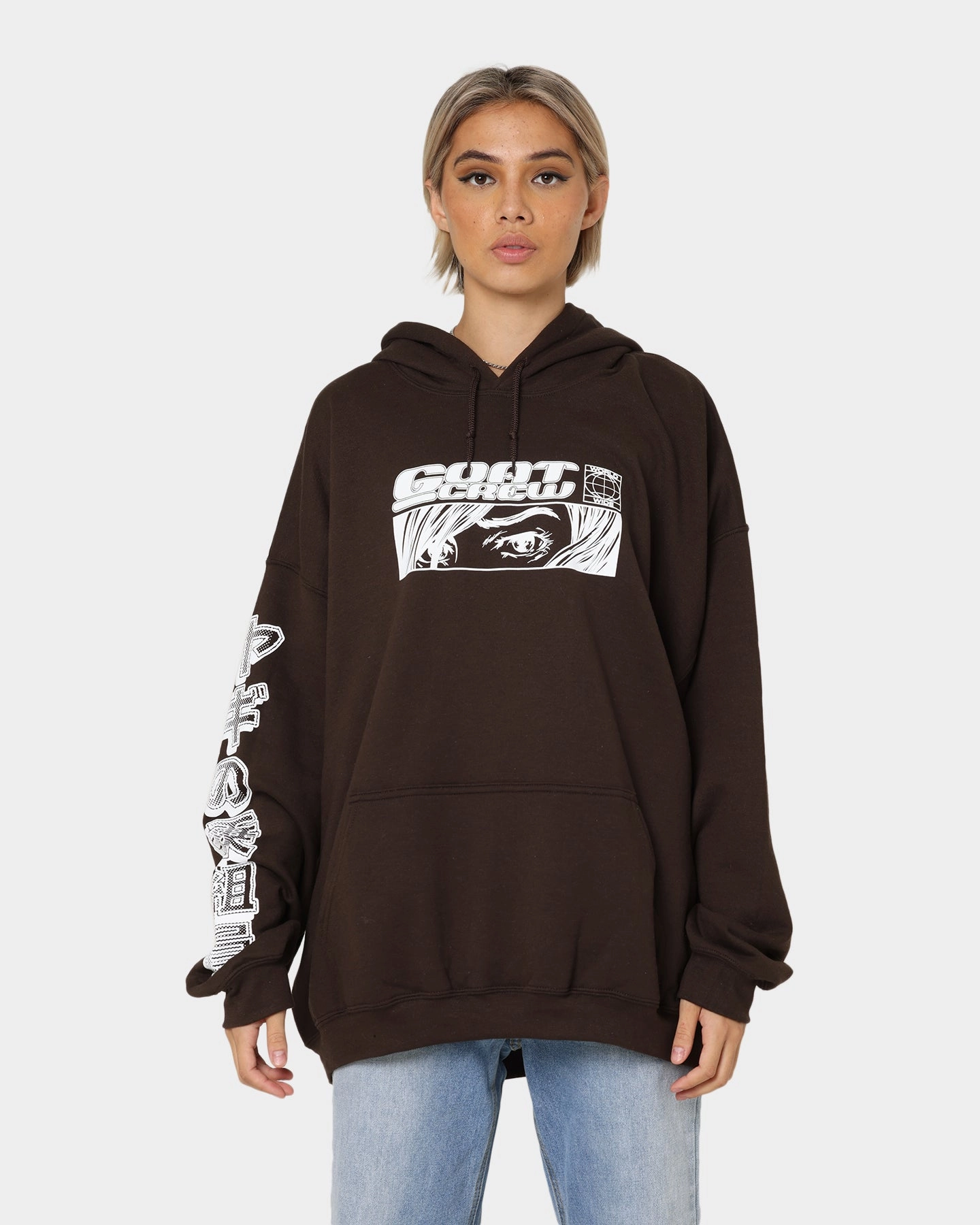 Interchangeable Collar System Goat Crew Harajuku Hoodie Brown