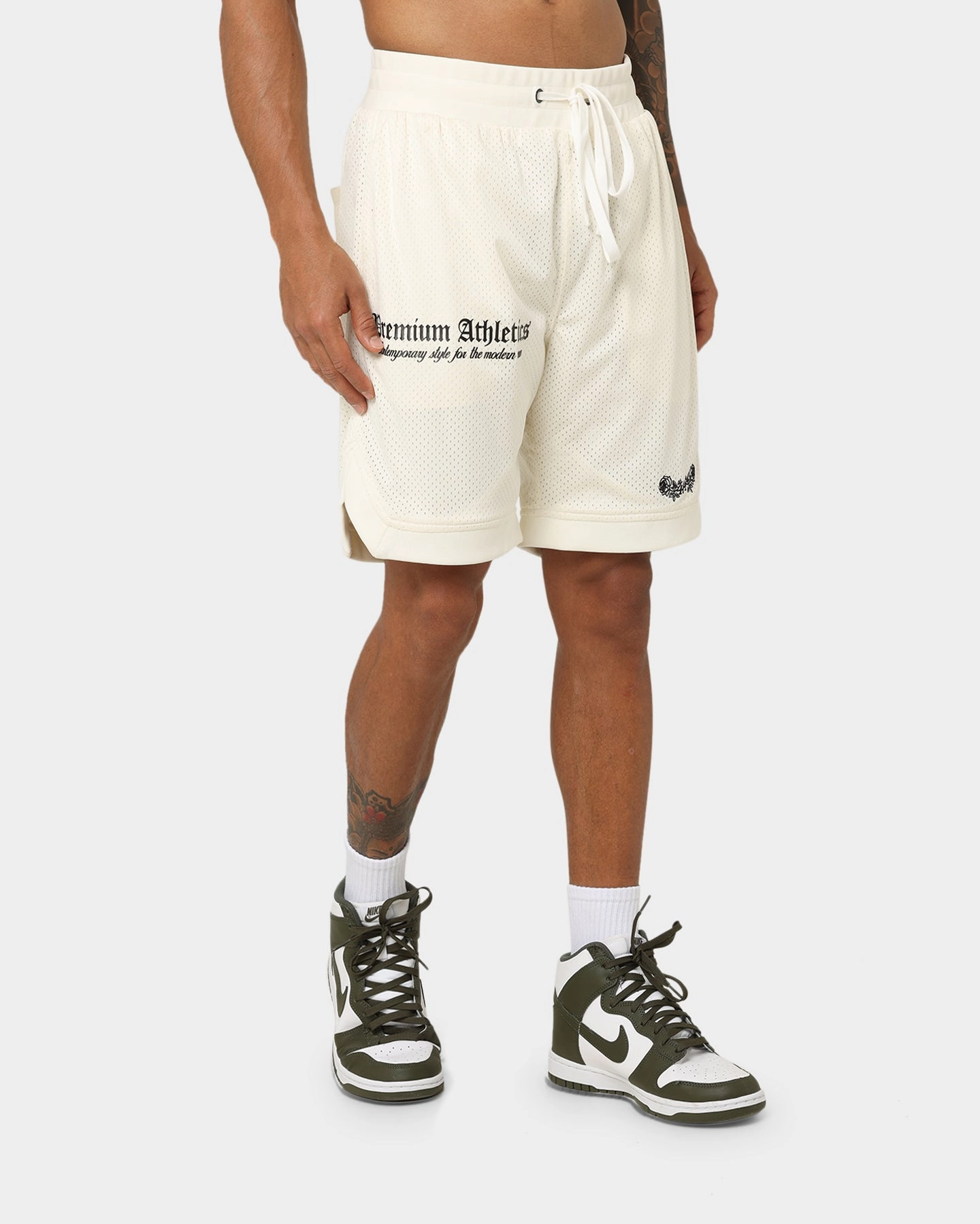 Sweat Wicking Channels Classic Fit 404 Premium Athletics Basketball Shorts Off White