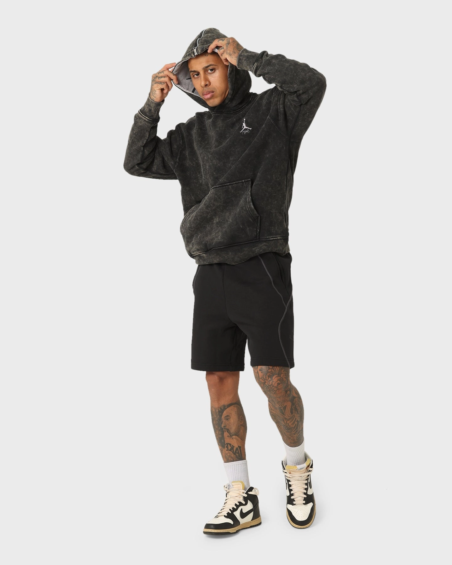 Bonded Seam Technology Option Jordan Flight Heritage Fleece Pullover Hoodie Black/Black/Cement