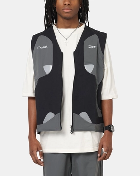 Reebok X Market Reversible Vest Black/Silver Taped Zipper Closures Disseminate