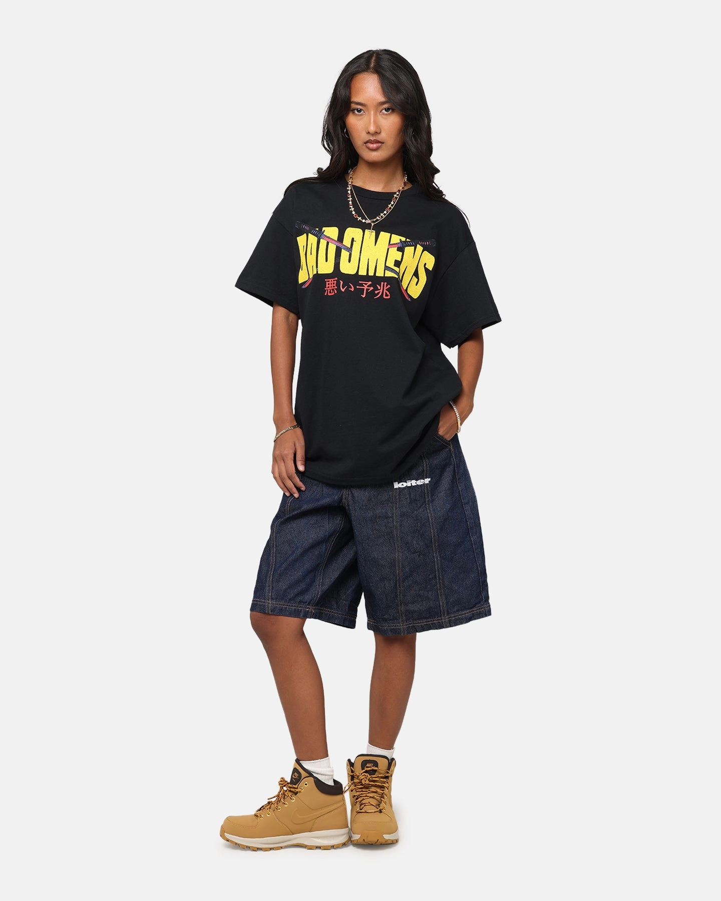 Comfy Top Pre Shrunk Fabric Bad Omens Samurai Girl T-Shirt Black