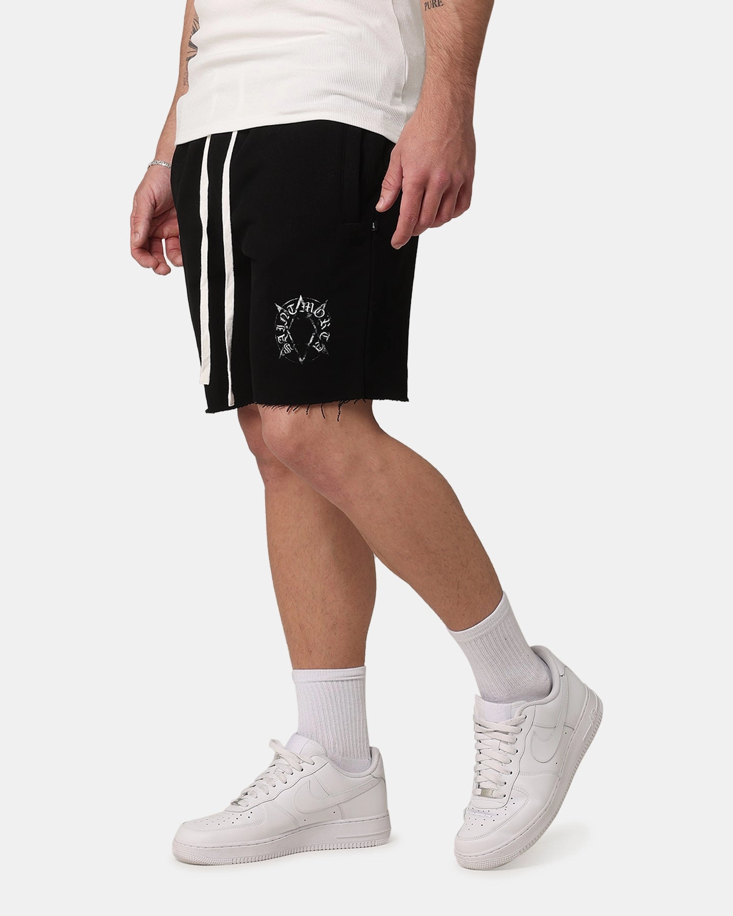semi-formal look Ultimate Ventilation Channels Saint Morta Occult Sweat Shorts Black/White