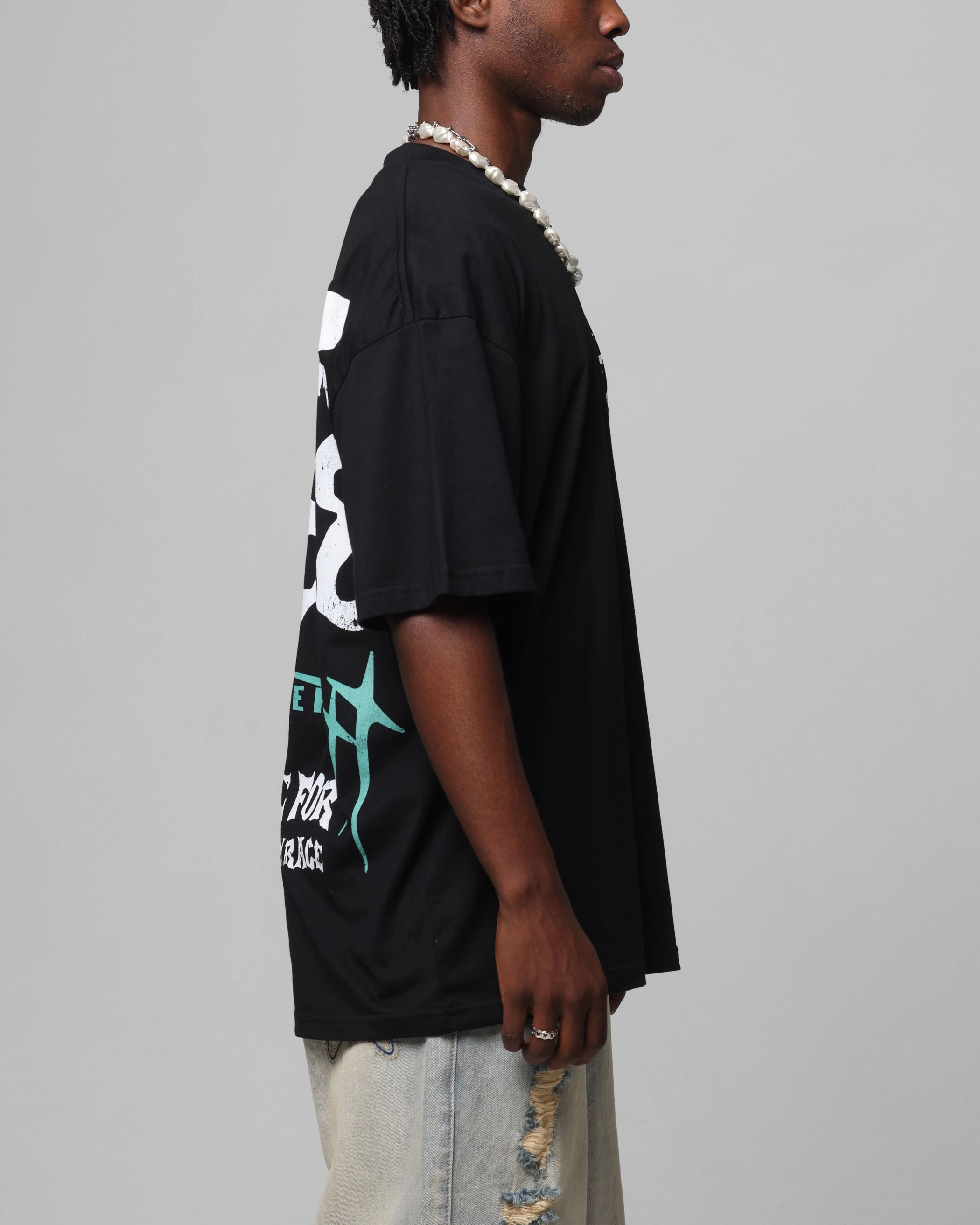 Breathable wear Travel Style Trend Loiter Staple Logo Drop T-Shirt Black