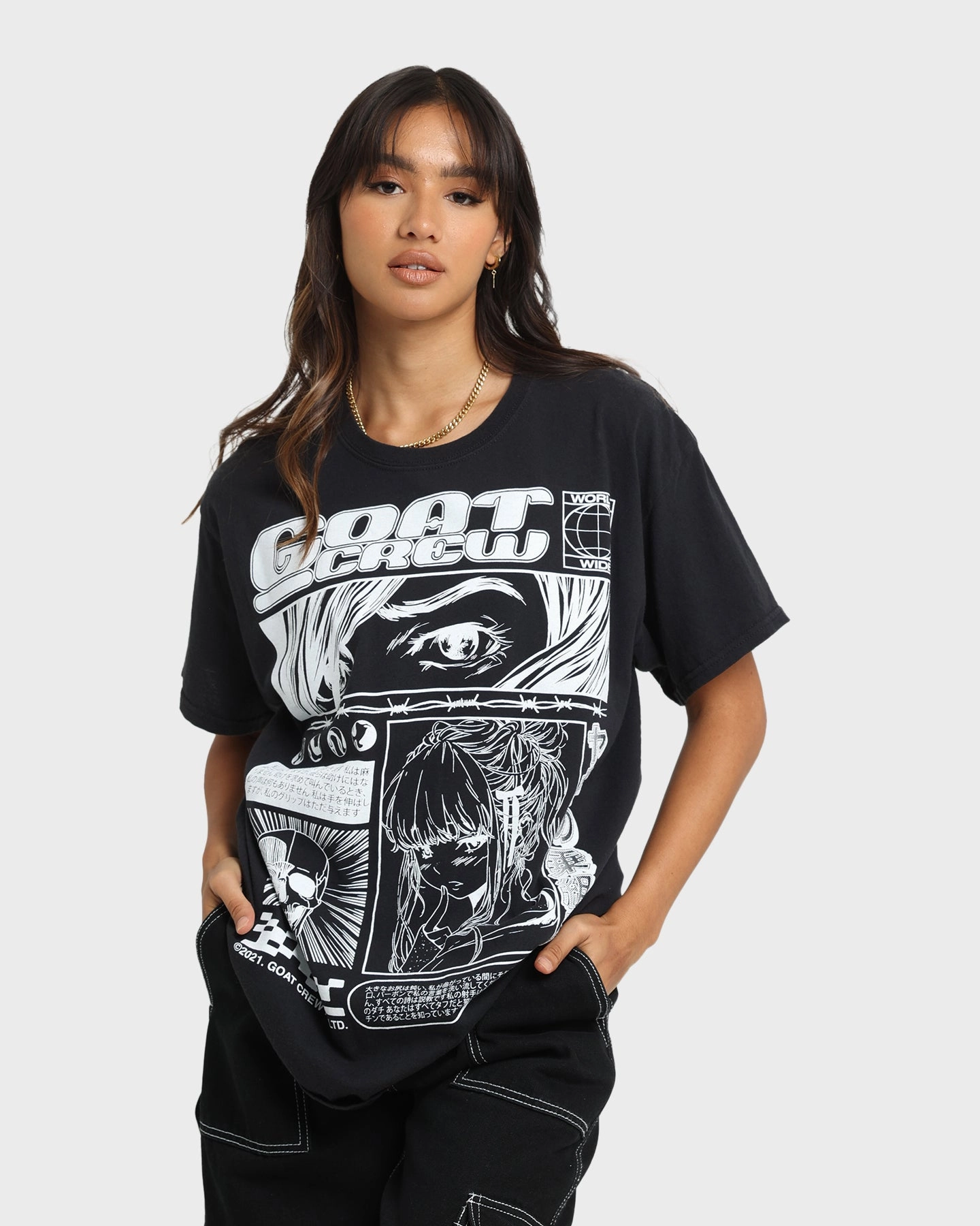 Goat Crew Harajuku Vintage T-Shirt Black Wash Soft and durable Streetwear